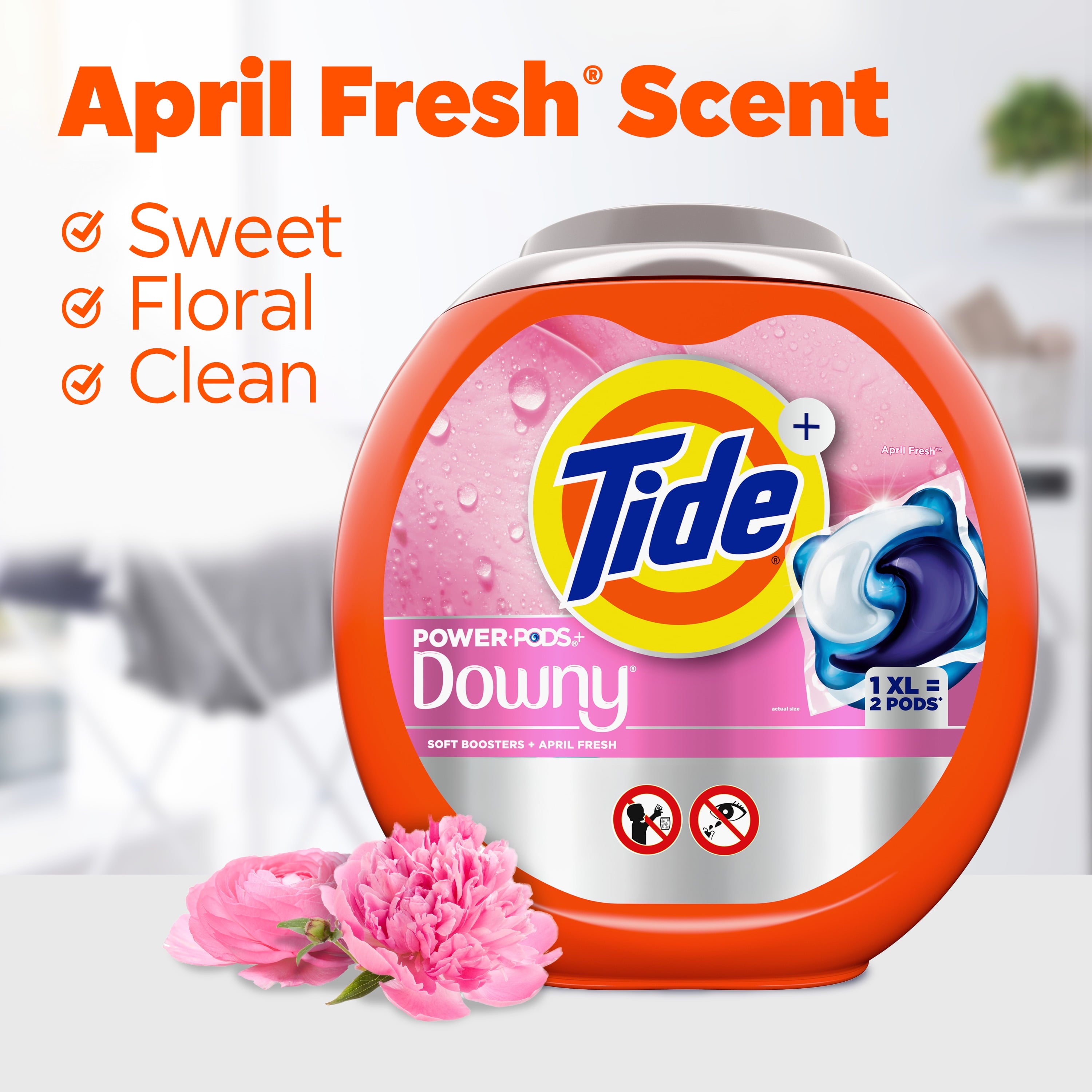 Tide Power PODS with Downy Soft Boosters Laundry Detergent Pacs - April Fresh Scent, 25 Count