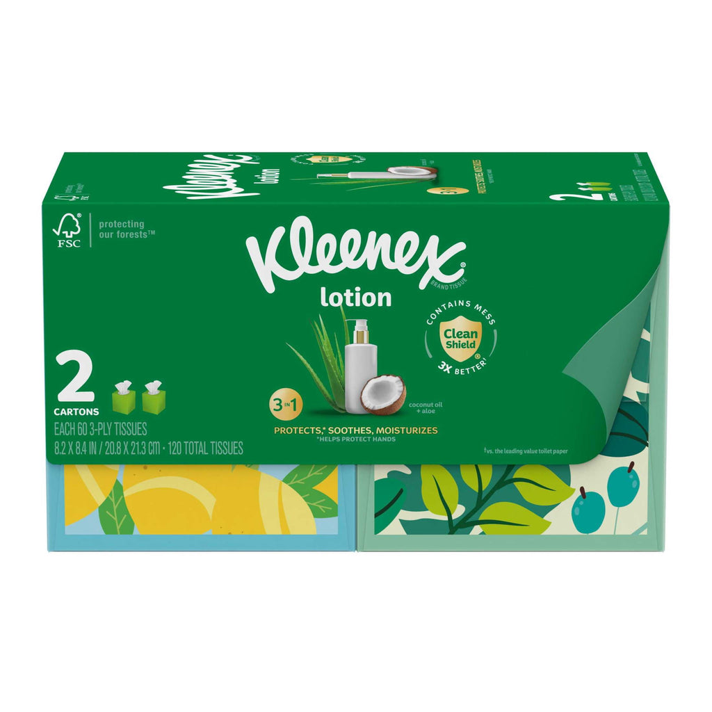 Kleenex Lotion Facial Tissues with Coconut Oil - 2 Cube Boxes, 60 Tissues per Box, 3-Ply - 8-Pack