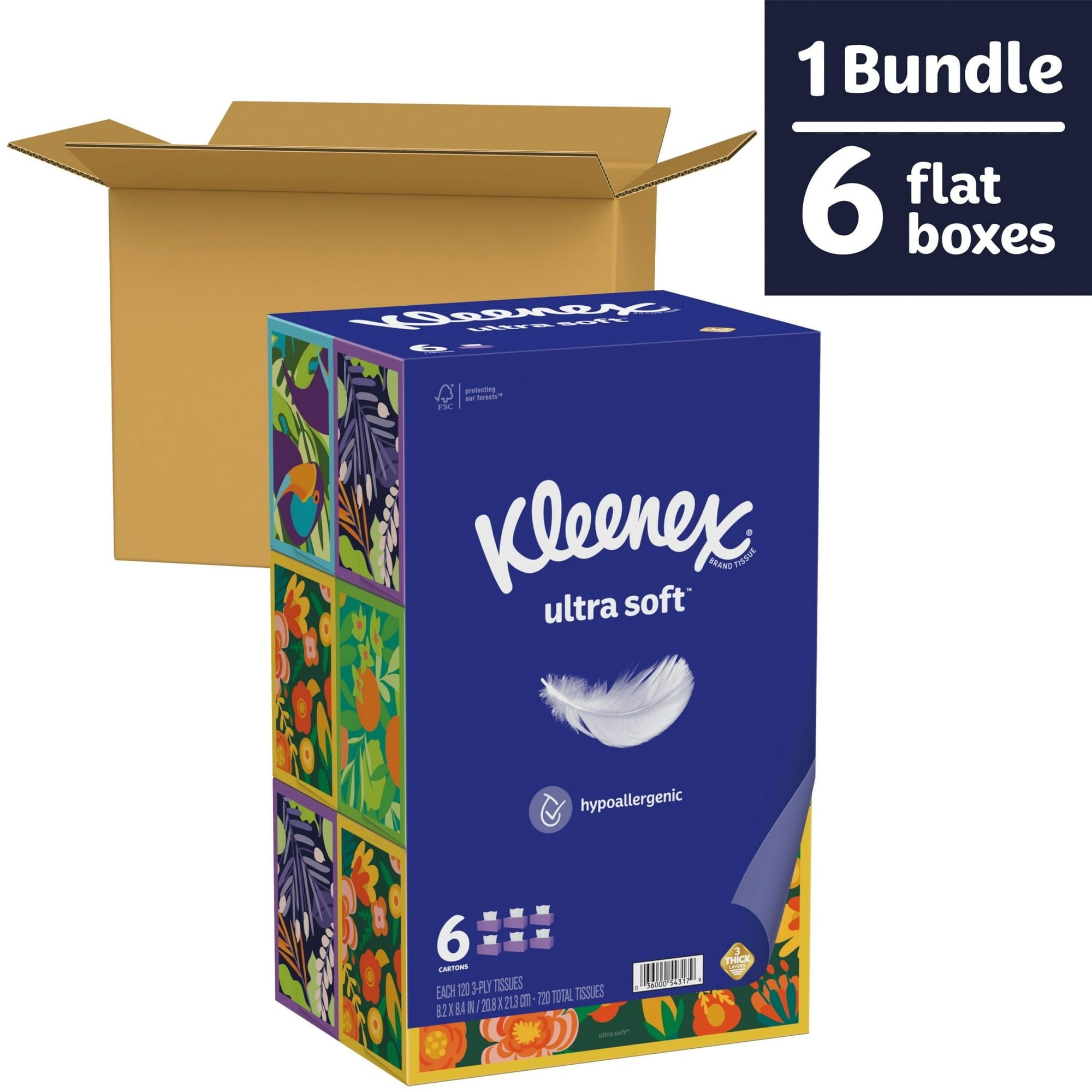 Kleenex Ultra Soft Facial Tissues - 3-Ply, 120 Tissues per Box- 6 Flat Boxes
