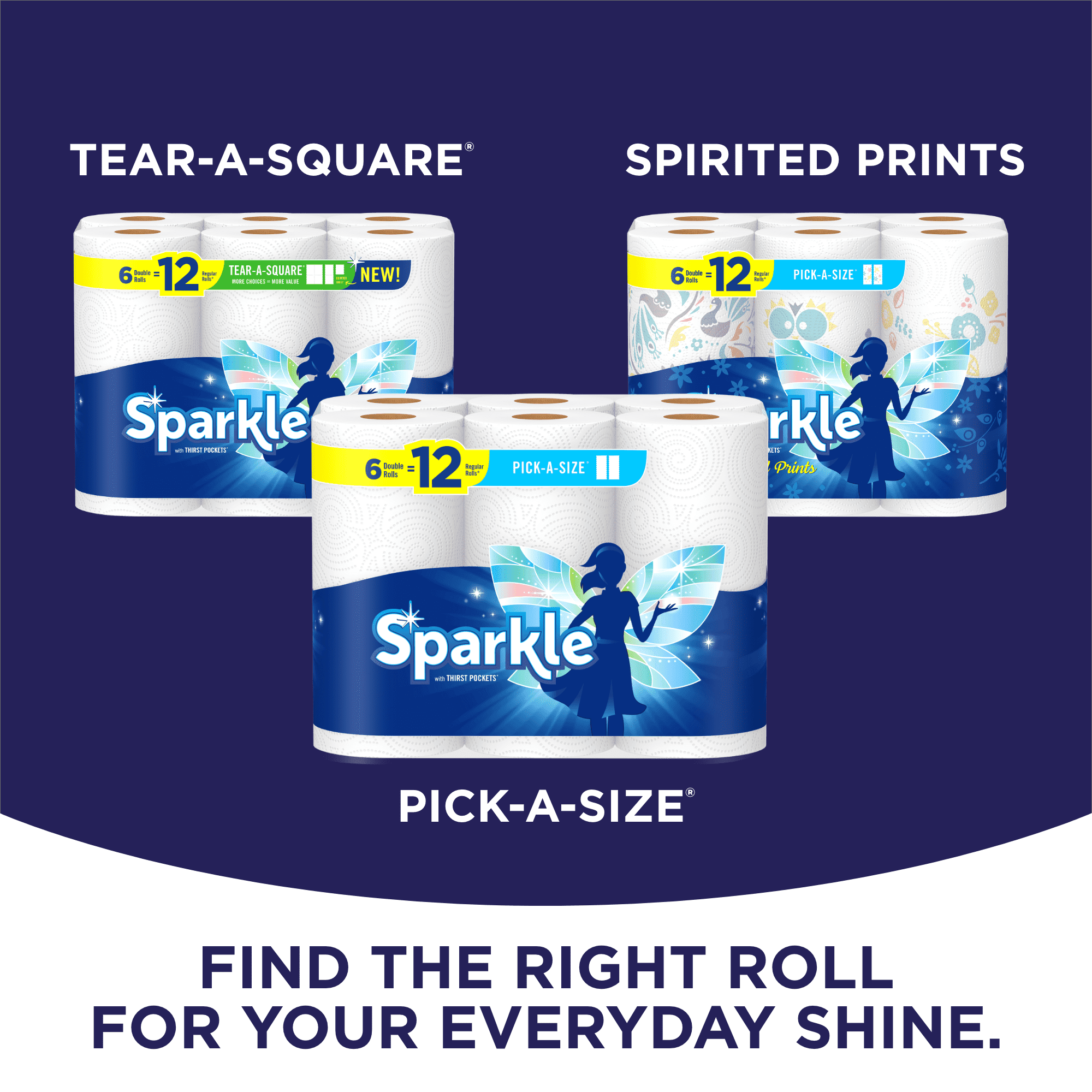 Sparkle Pick-a-Size Paper Towels - White, 3 Triple Rolls