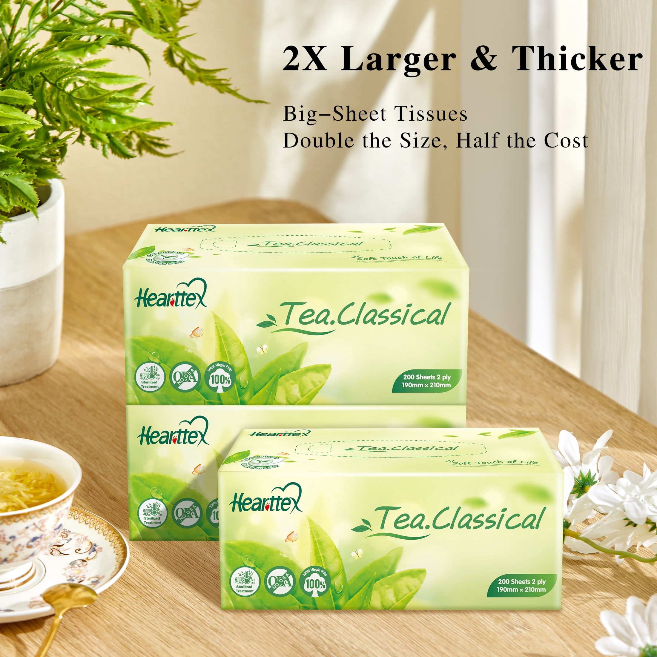 Hearttex Facial Tissues - FSC Certified - 2-Ply, Ultra Absorbent, 600 Count (Bulk Cube Boxes