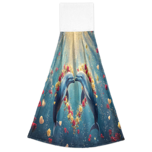 BZSMCE Hanging Hand Towels Fashion Dolphins Heart Roses Pattern 2-Pack - Velcro Style Bathroom Kitchen Towels