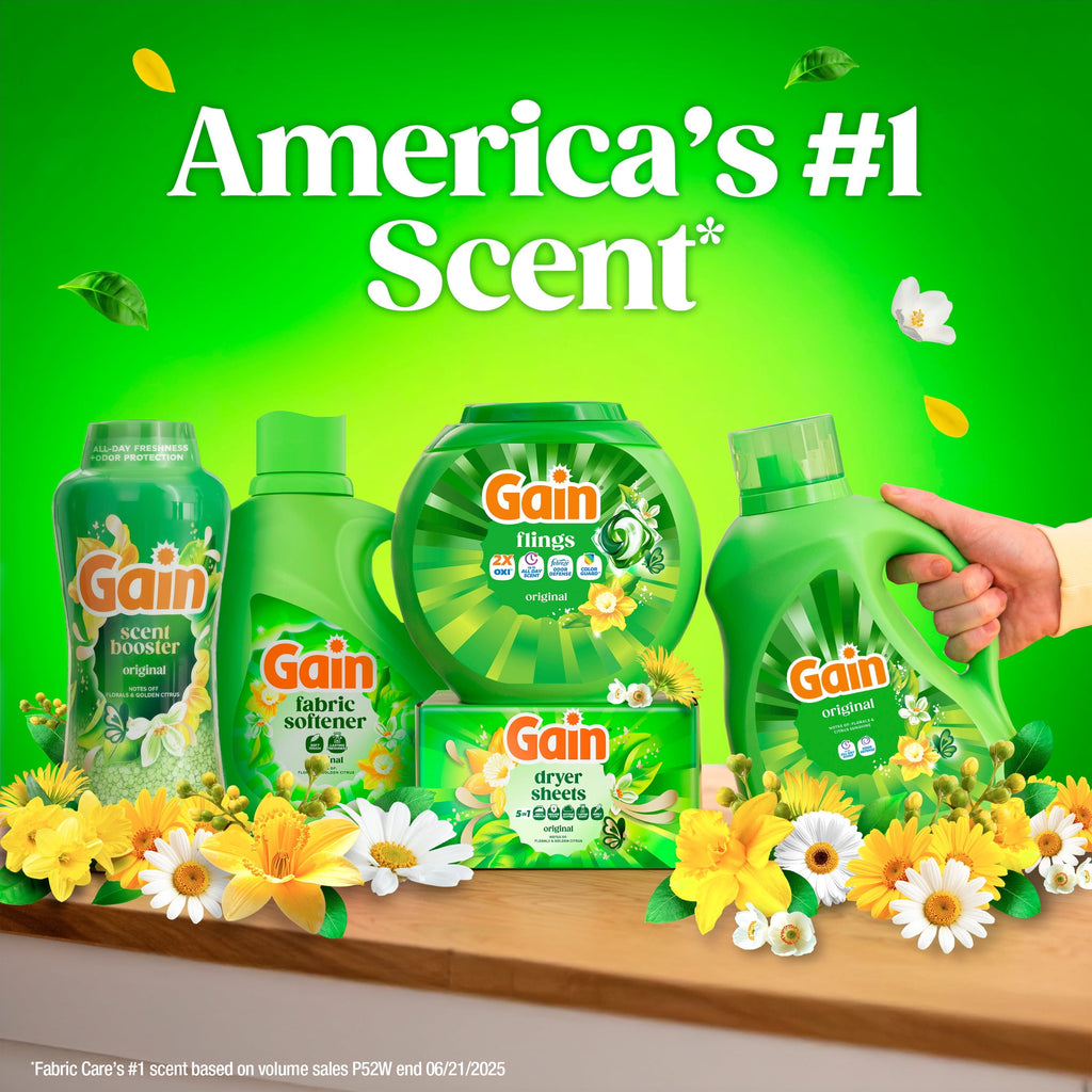Gain Flings Laundry Detergent Soap Pacs - 4-in-1 Oxi Boost and Febreze, Original Scent, 31 Count