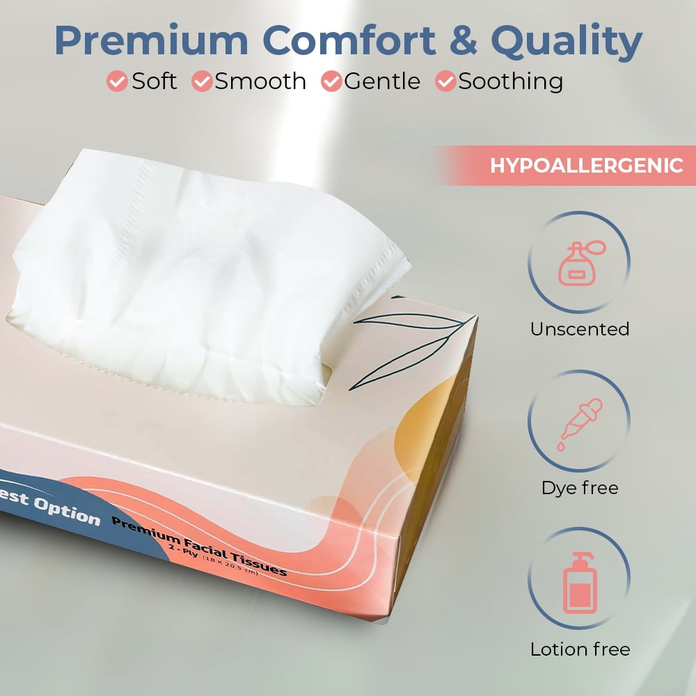 Soft 2-Ply Facial Tissue - White, 130-Count Box, Gentle and Durable (3, 900 Tissues, Bulk Pack of 30-Boxes)