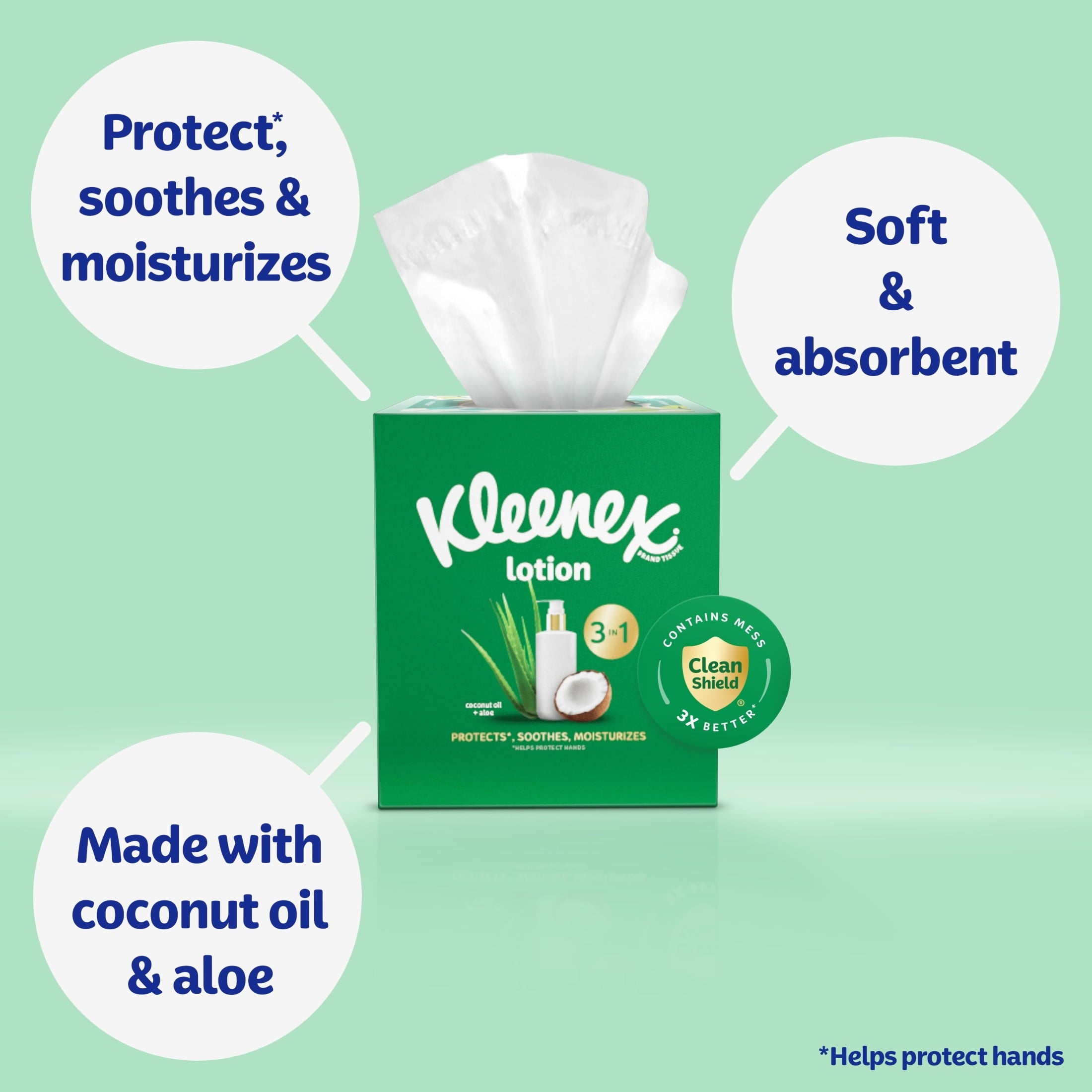 Kleenex Lotion Facial Tissues with Coconut Oil - 2 Cube Boxes, 60 Tissues per Box, 3-Ply - 8-Pack