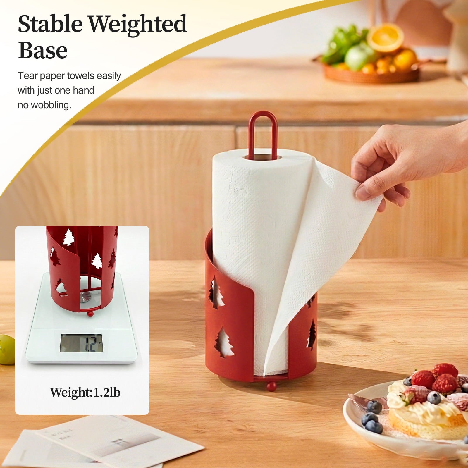 Megier Paper Towel Holder with Hope Tree Design - Tissue Paper Towel Storage and Organization for Tabletop Decoration, Unique with Two Color Choice (Matte Red)
