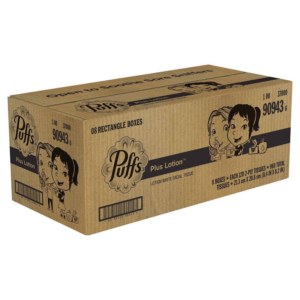 Puffs Plus Lotion Facial Tissues - 8 Family Boxes, 120 Tissues Per Box, 960 Tissues Total