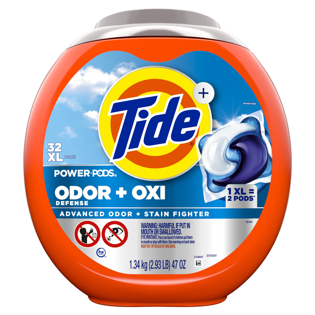 Tide Power PODS Laundry Detergent Soap Pacs with Odor Defense + Oxi - Original Scent, 32 Count