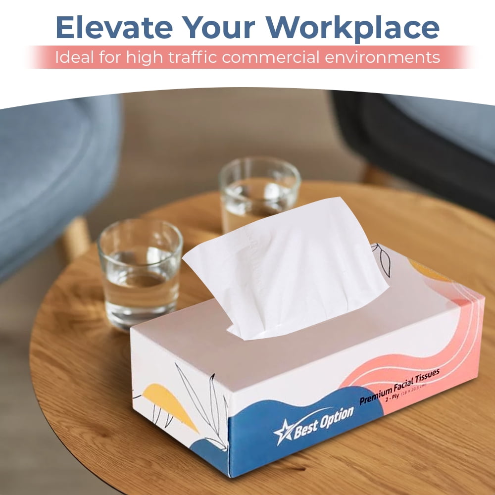 Soft 2-Ply Facial Tissue - White, 130-Count Box, Gentle and Durable (3, 900 Tissues, Bulk Pack of 30-Boxes)