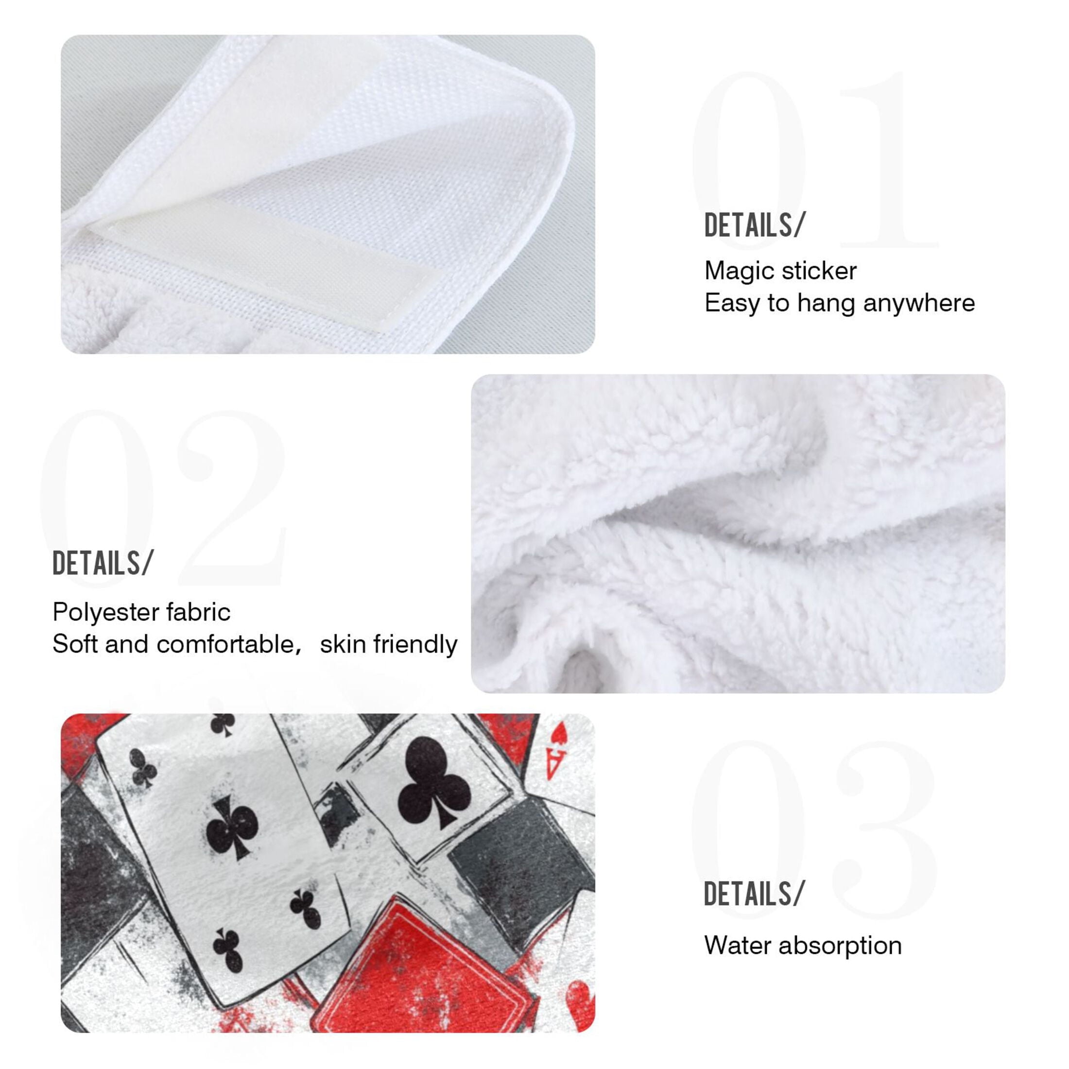 BZSMCE Hanging Hand Towels Fashion Card Game Chaos Pattern 2-Pack - Velcro Style Bathroom Kitchen Towels