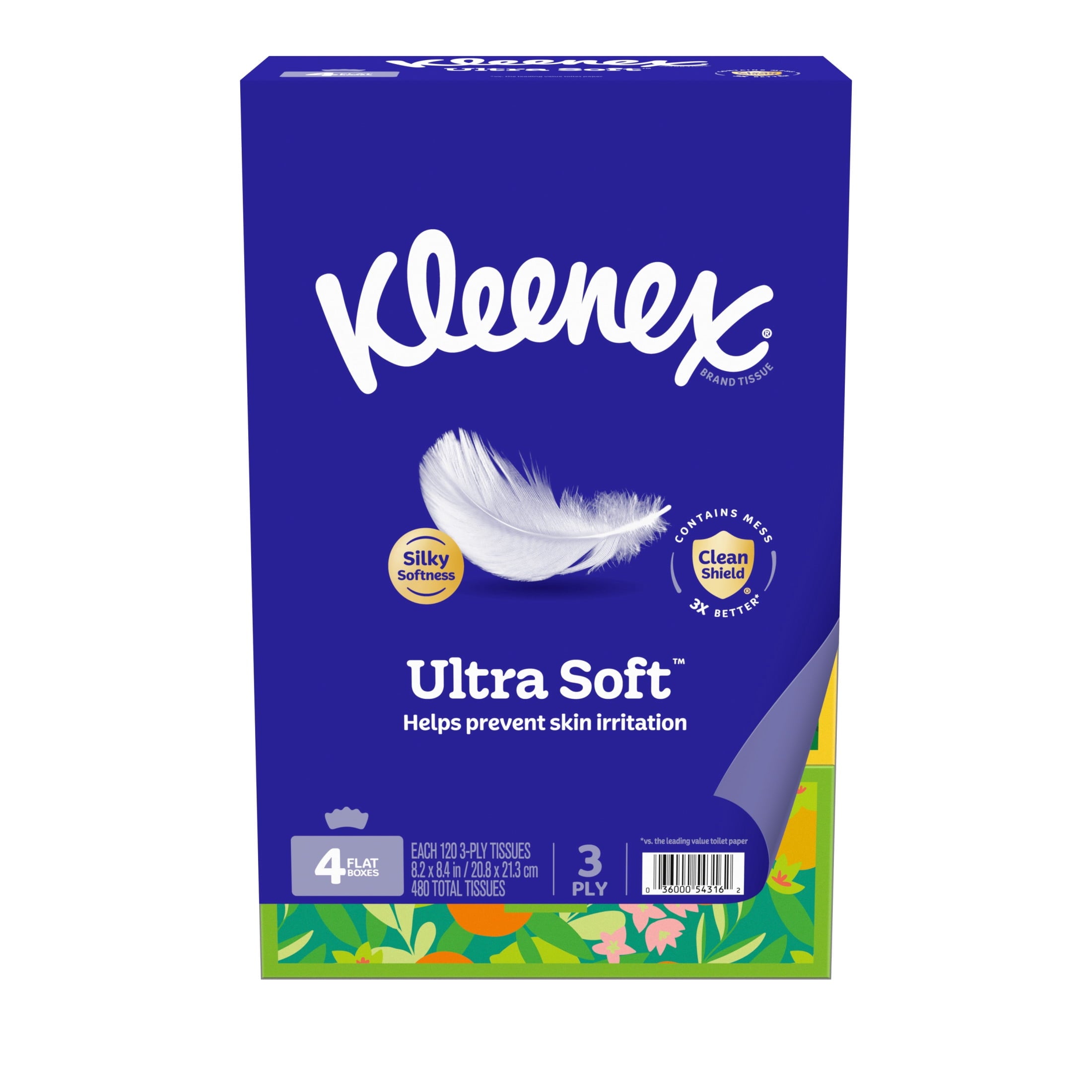 Kleenex Ultra Soft 3-Ply Flat Box Facial Tissues - 4 Pack (480 Total Tissues)