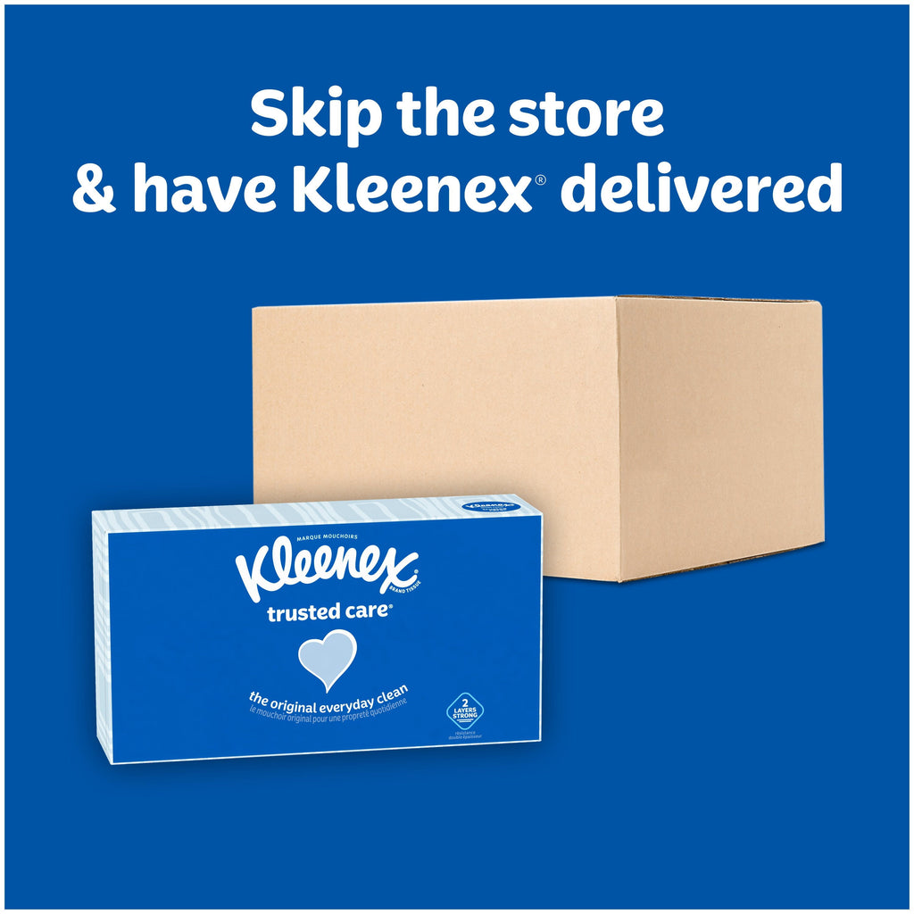 Kleenex Trusted Care Facial Tissues - 4 Flat Boxes, 144 White Tissues per Box, 2-Ply (576 Total)