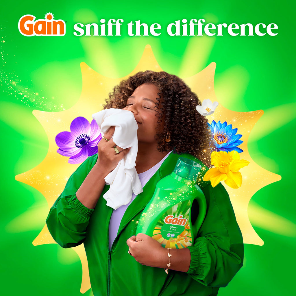 Gain Laundry Detergent Liquid - Now with Odor Defense, Island Fresh Scent, 81 fl oz, 61 Loads - 2-Pack