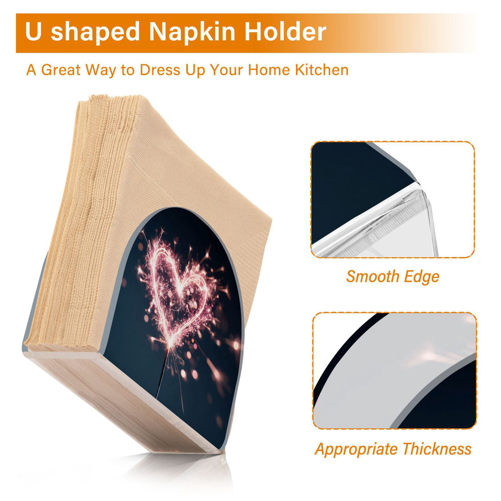 Napkin Holder for Table Kitchen Paper Tissue Organization Standing Paper Napkin Storage Pink Heart-shaped Sparkler