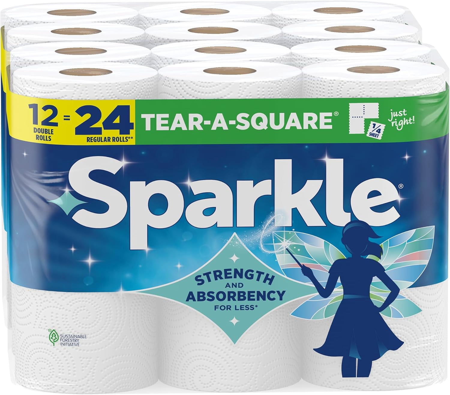 MHAWBL-Sparkle Tear-A-Square Paper Towels - 12 Double Rolls - Strong 2-Ply Towels for Kitchen Cleanup and Everyday Messes