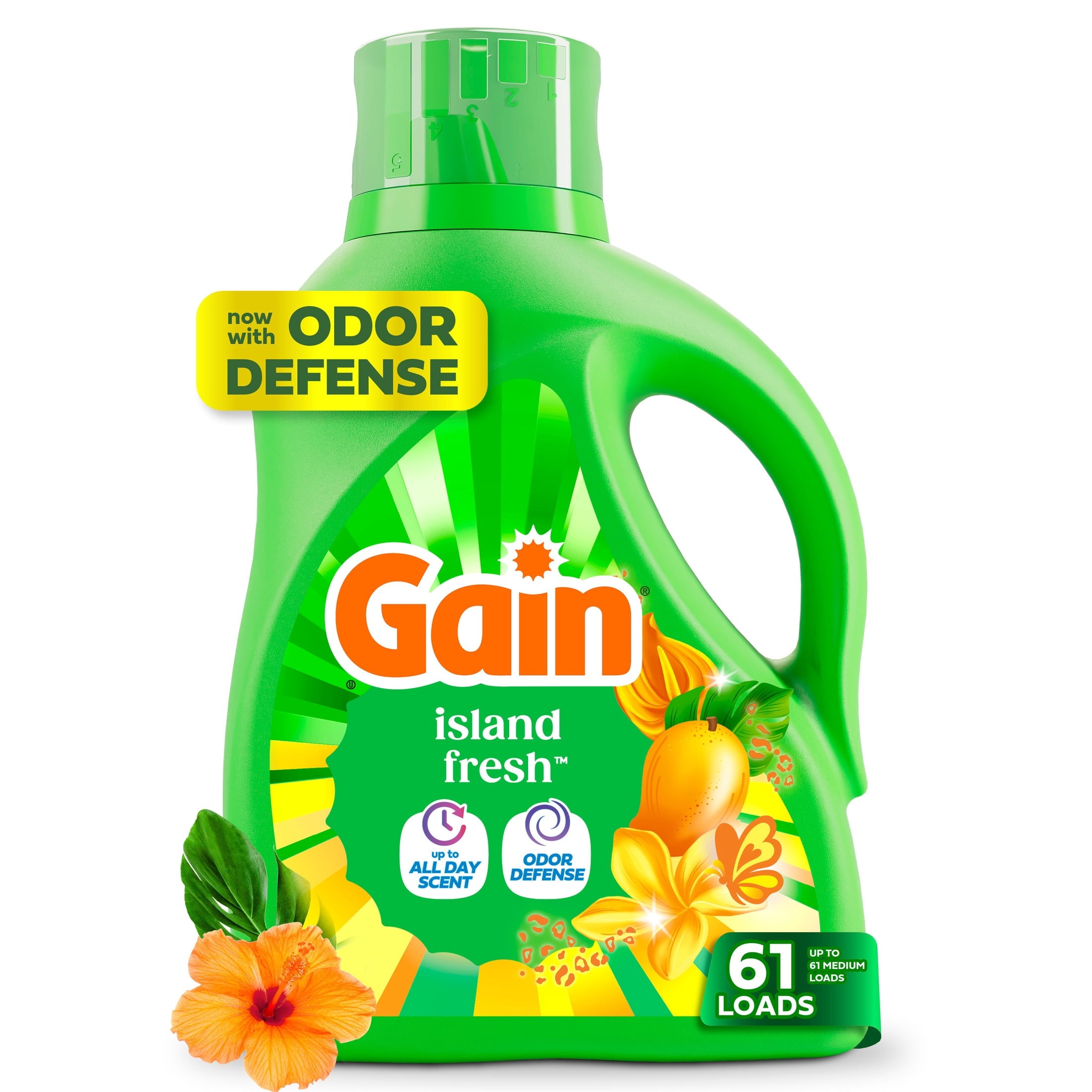 Gain Laundry Detergent Liquid - Now with Odor Defense, Island Fresh Scent, 81 fl oz, 61 Loads - 2-Pack