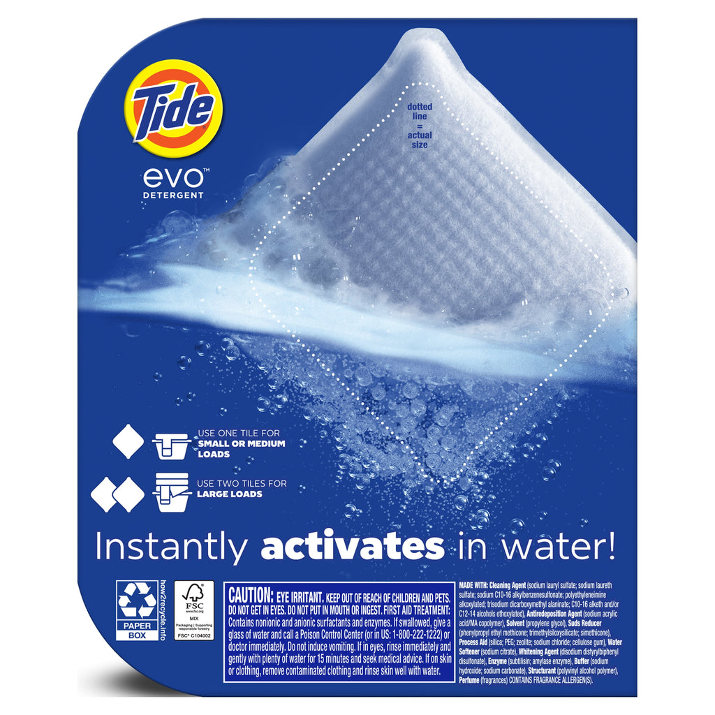 Tide Evo Laundry Detergent Tiles - 100% Concentrated, 6X Cleaning Power, Spring Blast Scent, 16 Count