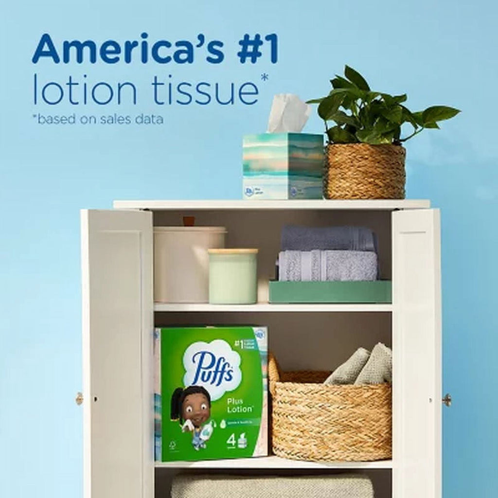 Puffs Plus Lotion 2-Ply Facial Tissues 12 Cube Boxes - 72 tissues/box