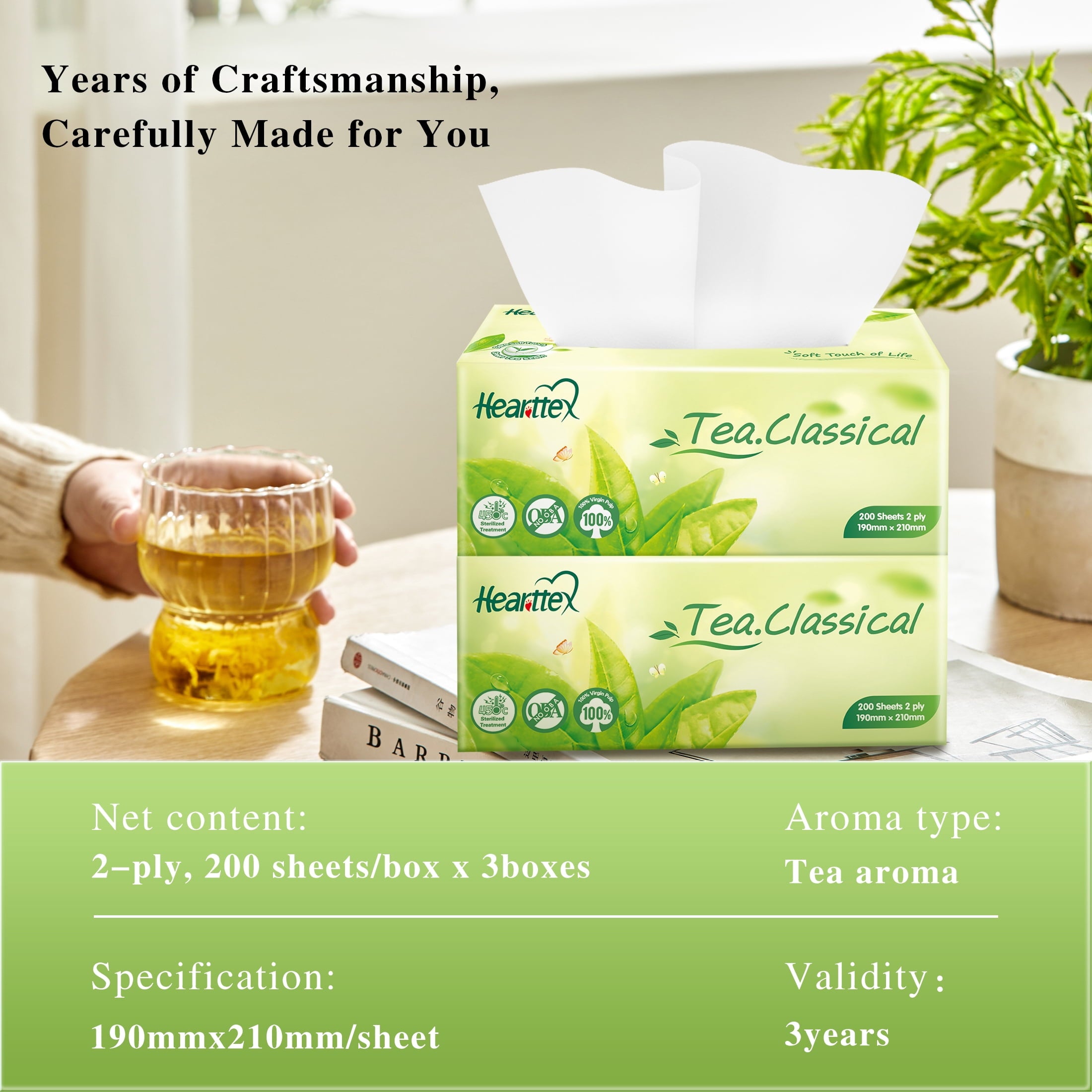 Hearttex Facial Tissues - FSC Certified - 2-Ply, Ultra Absorbent, 600 Count (Bulk Cube Boxes