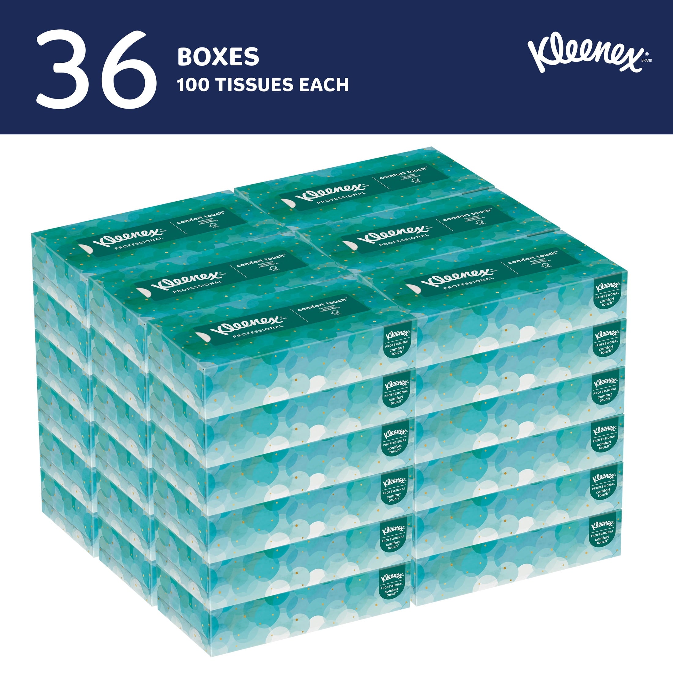 Kleenex Professional Facial Tissue - Bulk (21400), 2-Ply, White, Flat Boxed Format, Designed for Business (100 Tissues/Box, 36 Boxes, 3, 600 Sheets/Case)