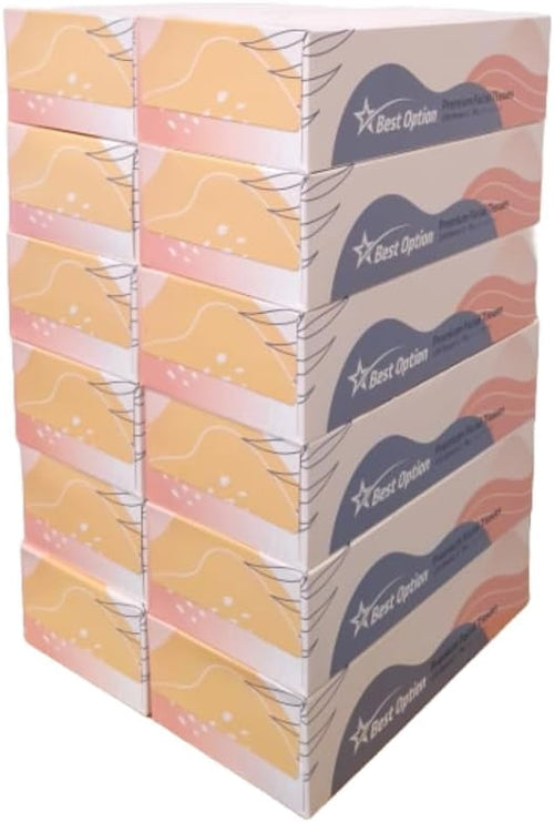Best Option Soft 2-Ply Facial Tissue - White, 130-Count Box, Gentle and Durable (1, 560 Tissues, Bulk Pack of 12-Boxes)
