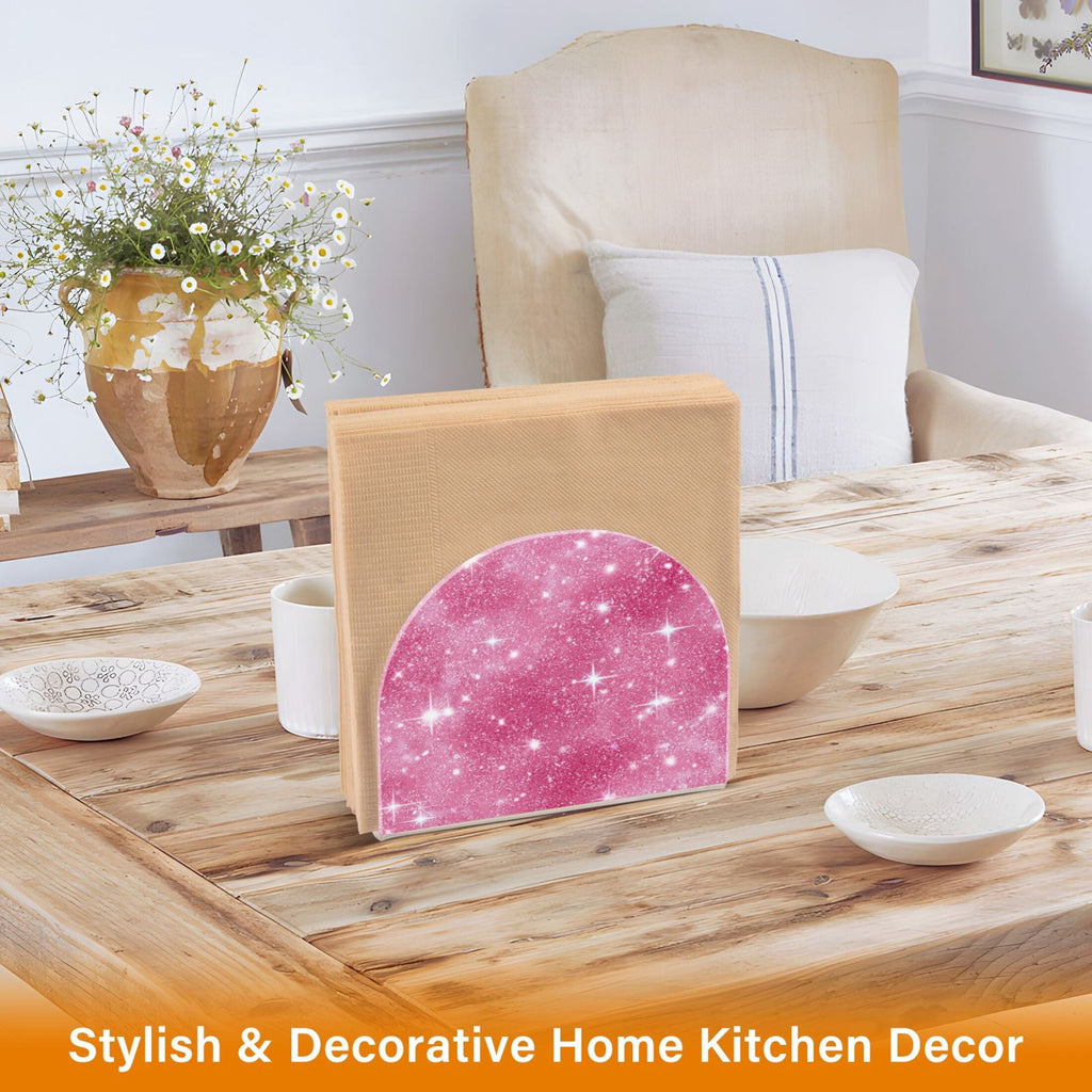 Napkin Holder for Table Kitchen Paper Tissue Organization Standing Paper Napkin Storage Pink Glitter Background