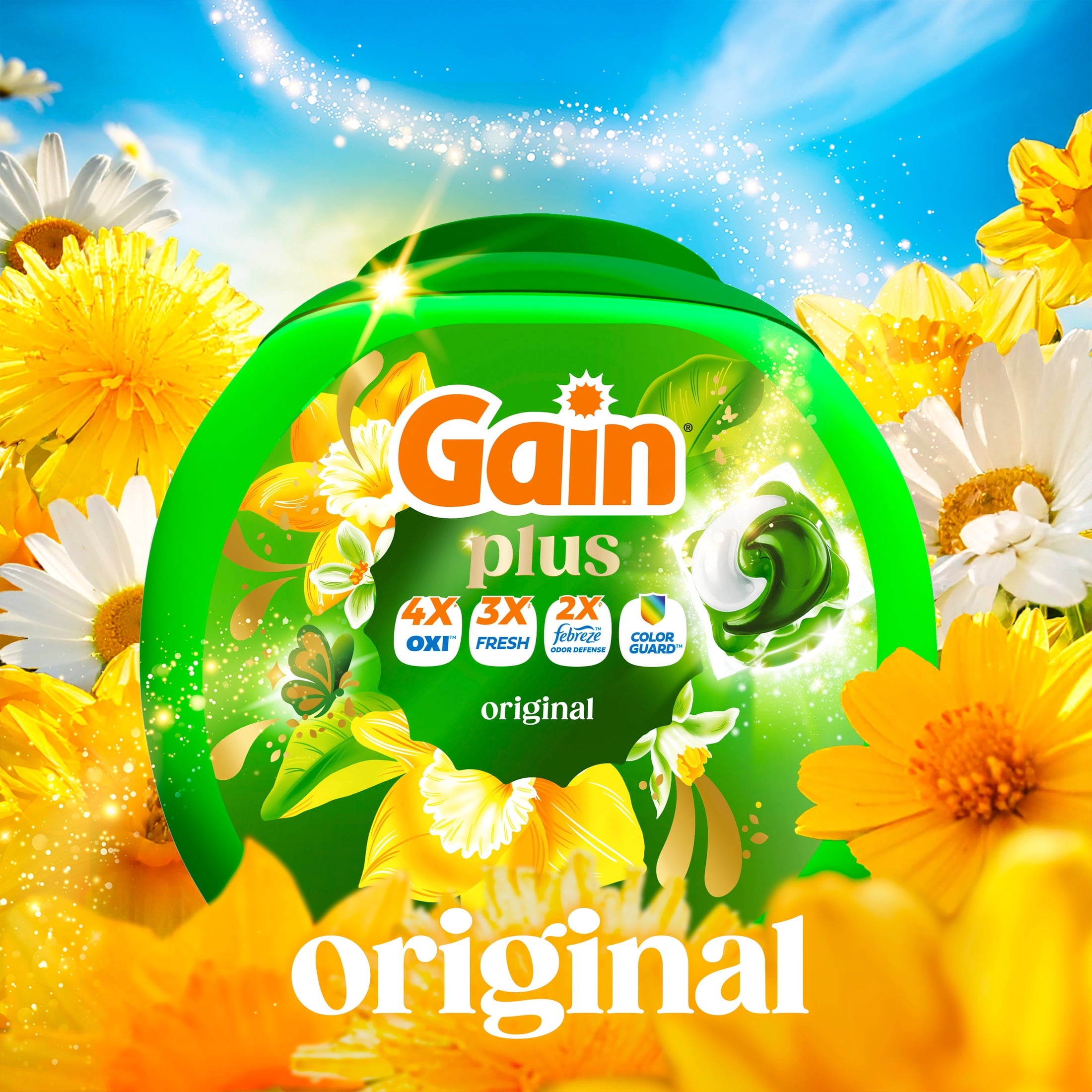 Gain Plus Flings Laundry Detergent Liquid Washing Pacs - Gain's Best All-In-One Clean, Original Scent, 45 Count