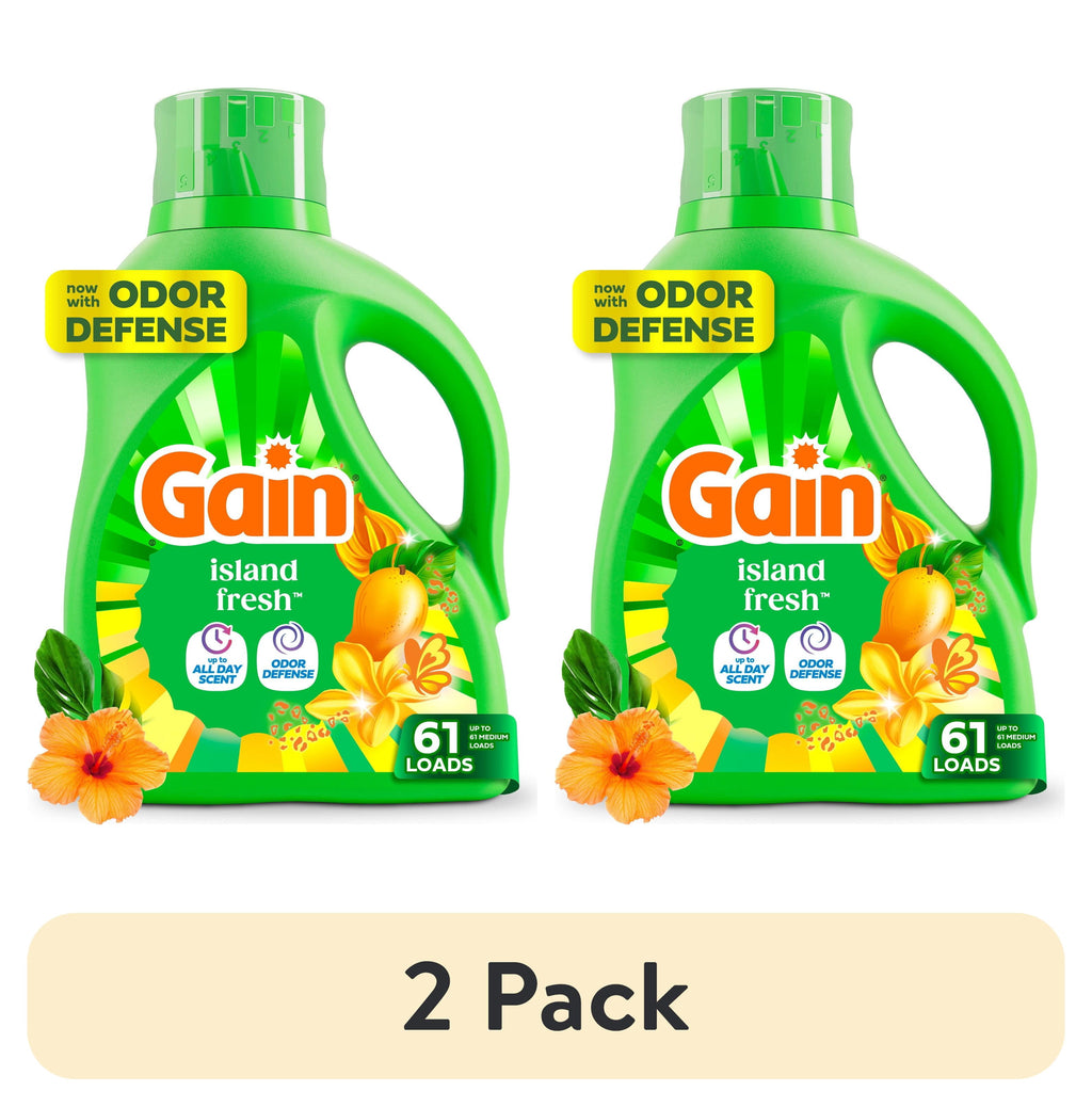 Gain Laundry Detergent Liquid - Now with Odor Defense, Island Fresh Scent, 81 fl oz, 61 Loads - 2-Pack