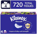 Kleenex Ultra Soft Facial Tissues - 4 Flat Boxes, 180 Tissues per Box, 3-Ply - 2-Pack