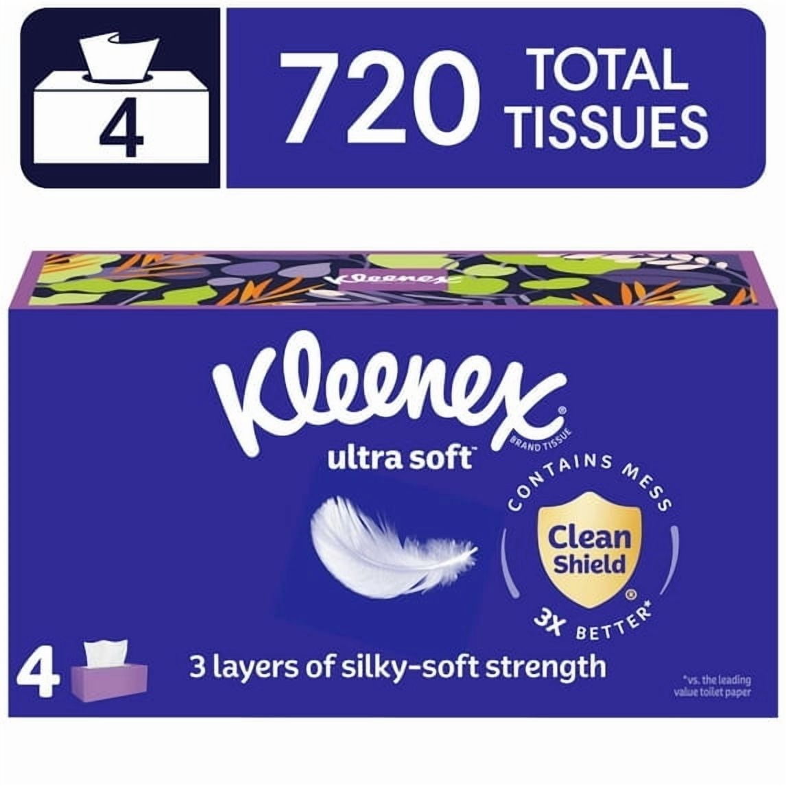 Kleenex Ultra Soft Facial Tissues - 4 Flat Boxes, 180 Tissues per Box, 3-Ply - 2-Pack