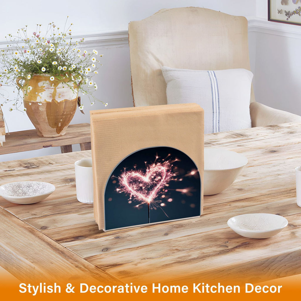 Napkin Holder for Table Kitchen Paper Tissue Organization Standing Paper Napkin Storage Pink Heart-shaped Sparkler