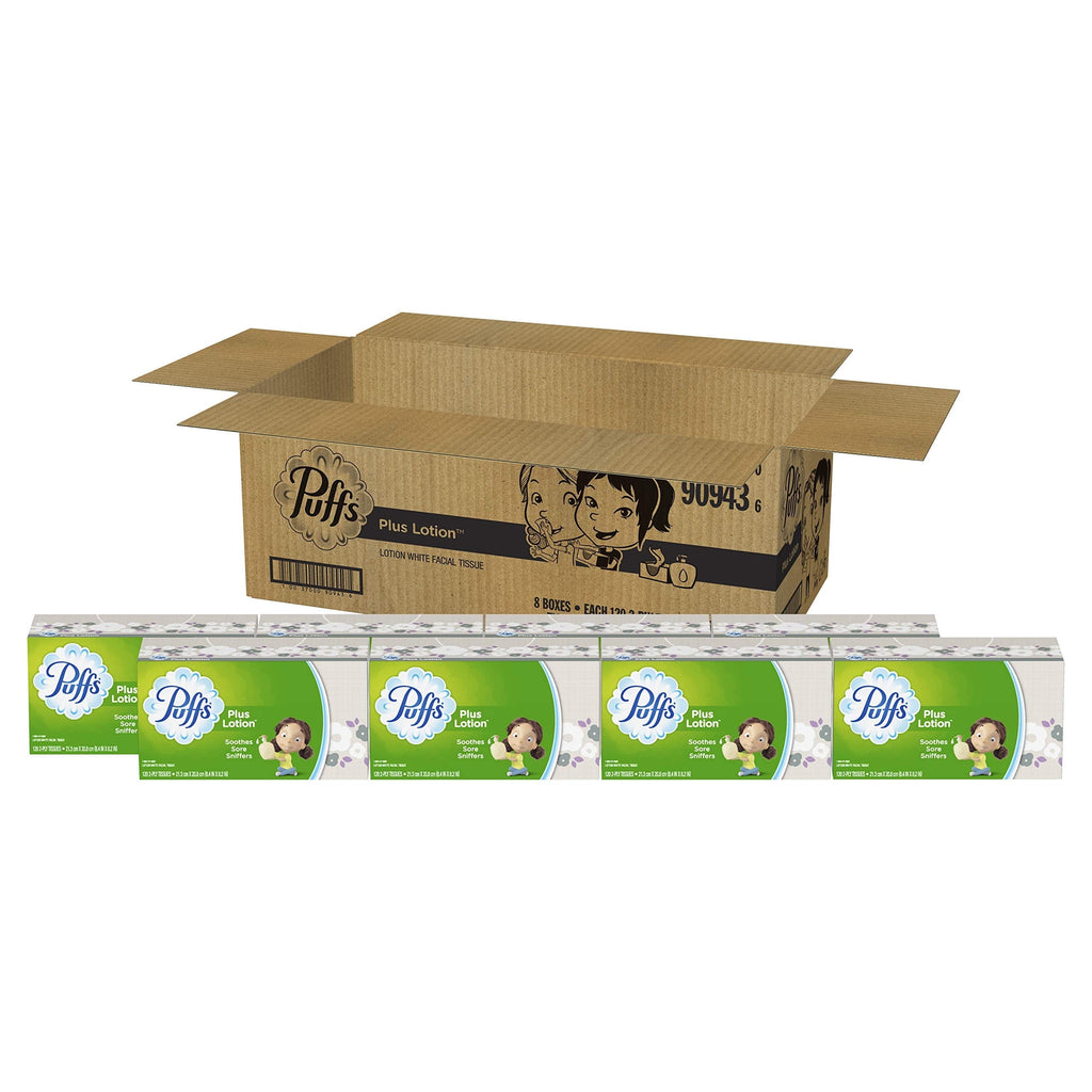 Puffs Plus Lotion Facial Tissues - 8 Family Boxes, 120 Tissues Per Box, 960 Tissues Total