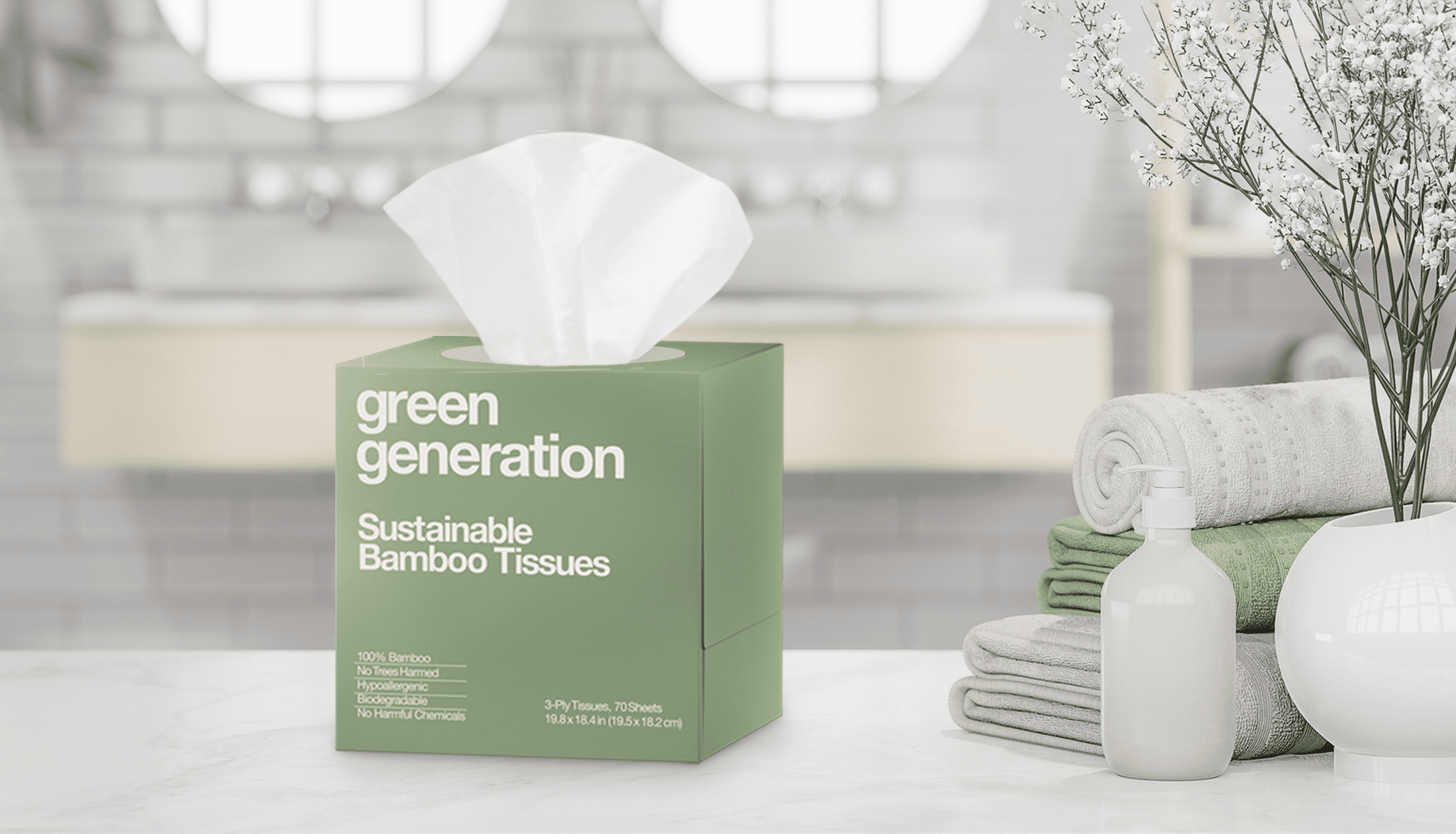Green Generation Bamboo Facial Tissues - 3-Ply, 840 Count, 12 Boxes