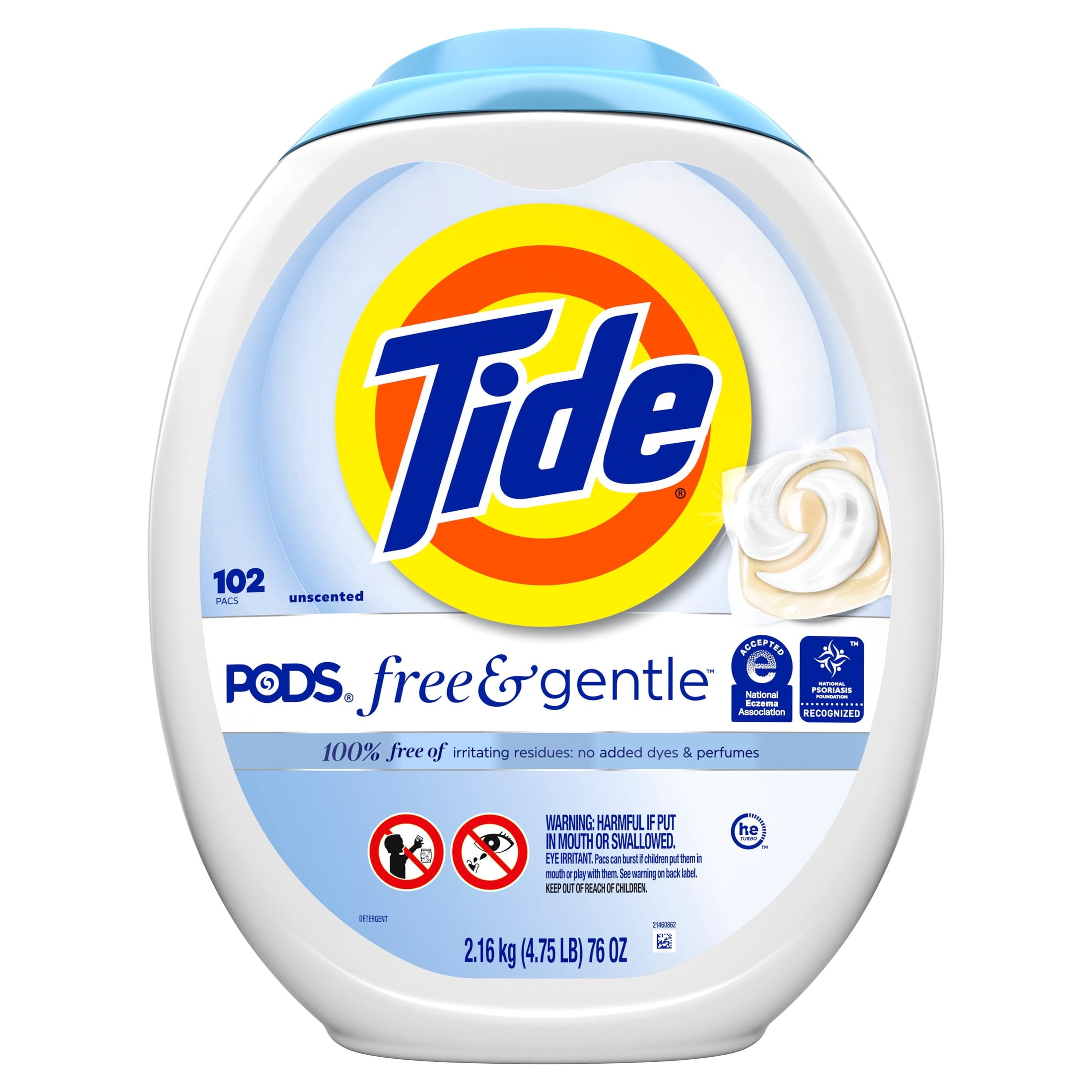 Tide PODS Free & Gentle laundry detergent - 102 Count, Trusted, gentle laundry detergent pods, 100% free of irritating residues: no added dyes and perfumes