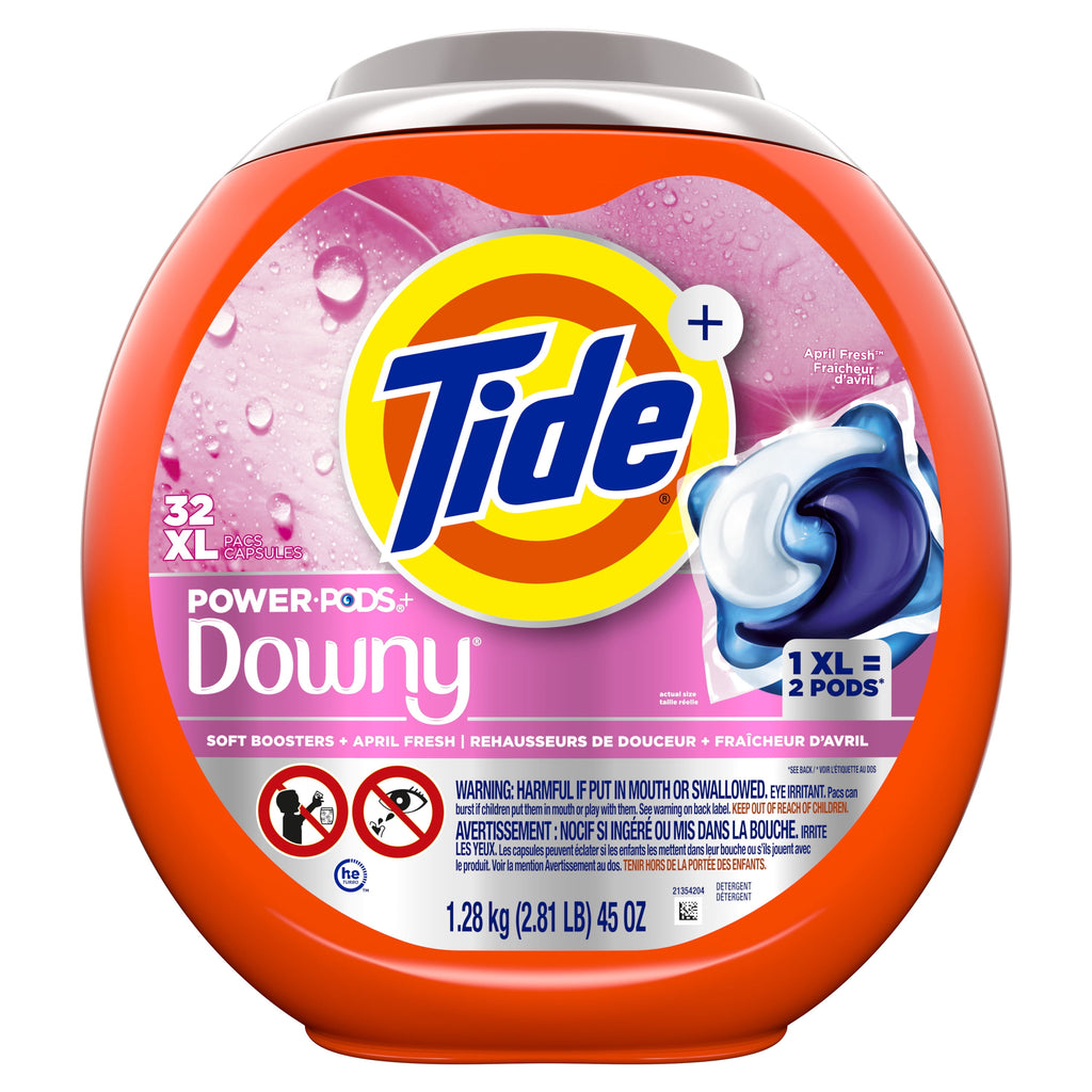 Tide Power PODS with Downy Soft Boosters Laundry Detergent Pacs - April Fresh Scent, 32 Count