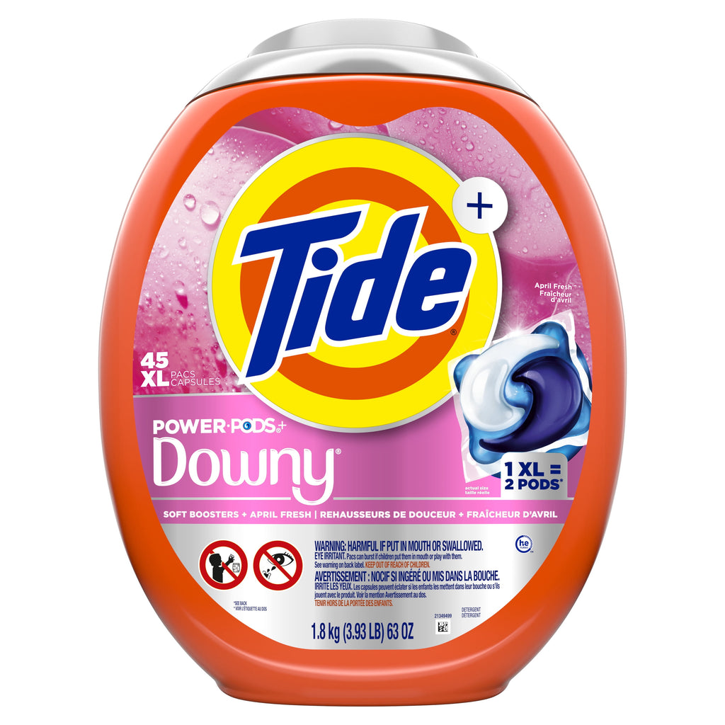 Tide Power PODS Laundry Detergent Pacs with Downy Soft Boosters - April Fresh Scent, 45 Count