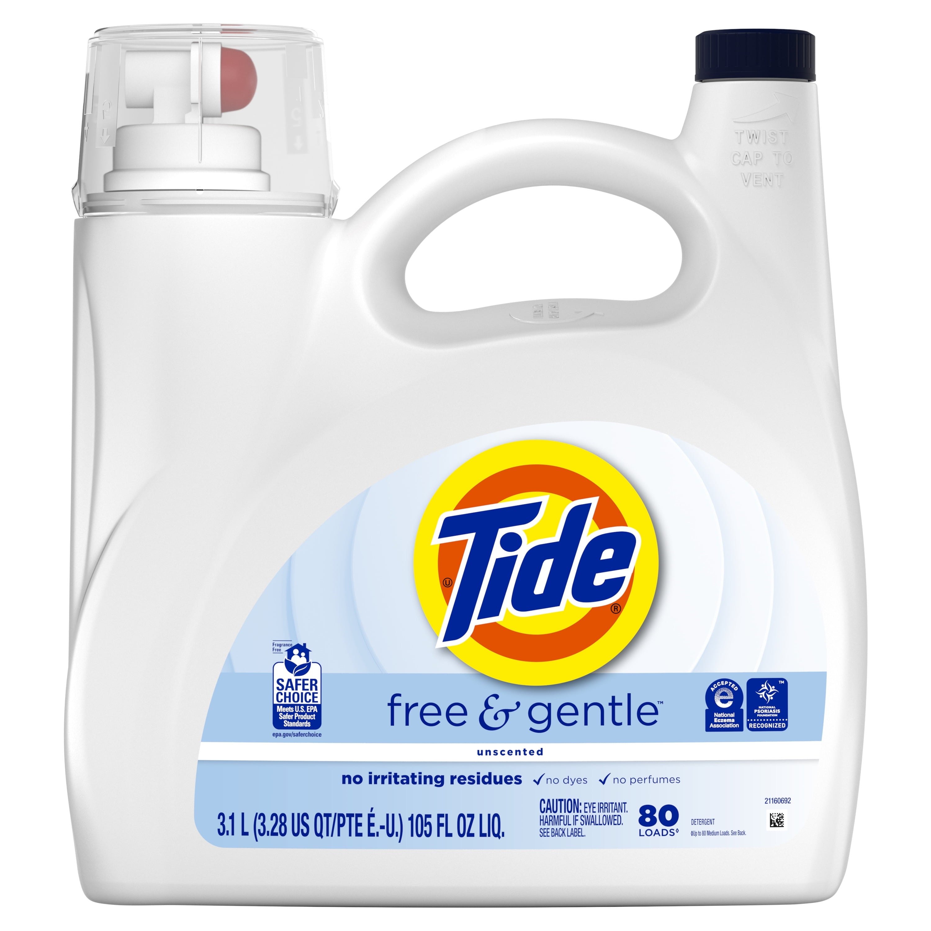 Tide Free & Gentle Laundry Detergent Liquid - 105 fl oz, 80 Loads - 2-Pack