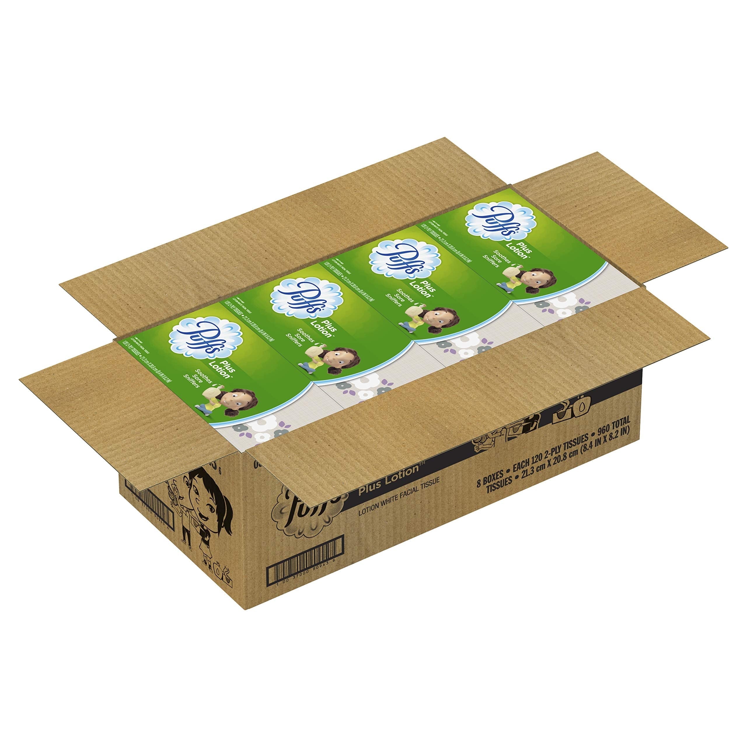 Puffs Plus Lotion Facial Tissues - 8 Family Boxes, 120 Tissues Per Box, 960 Tissues Total