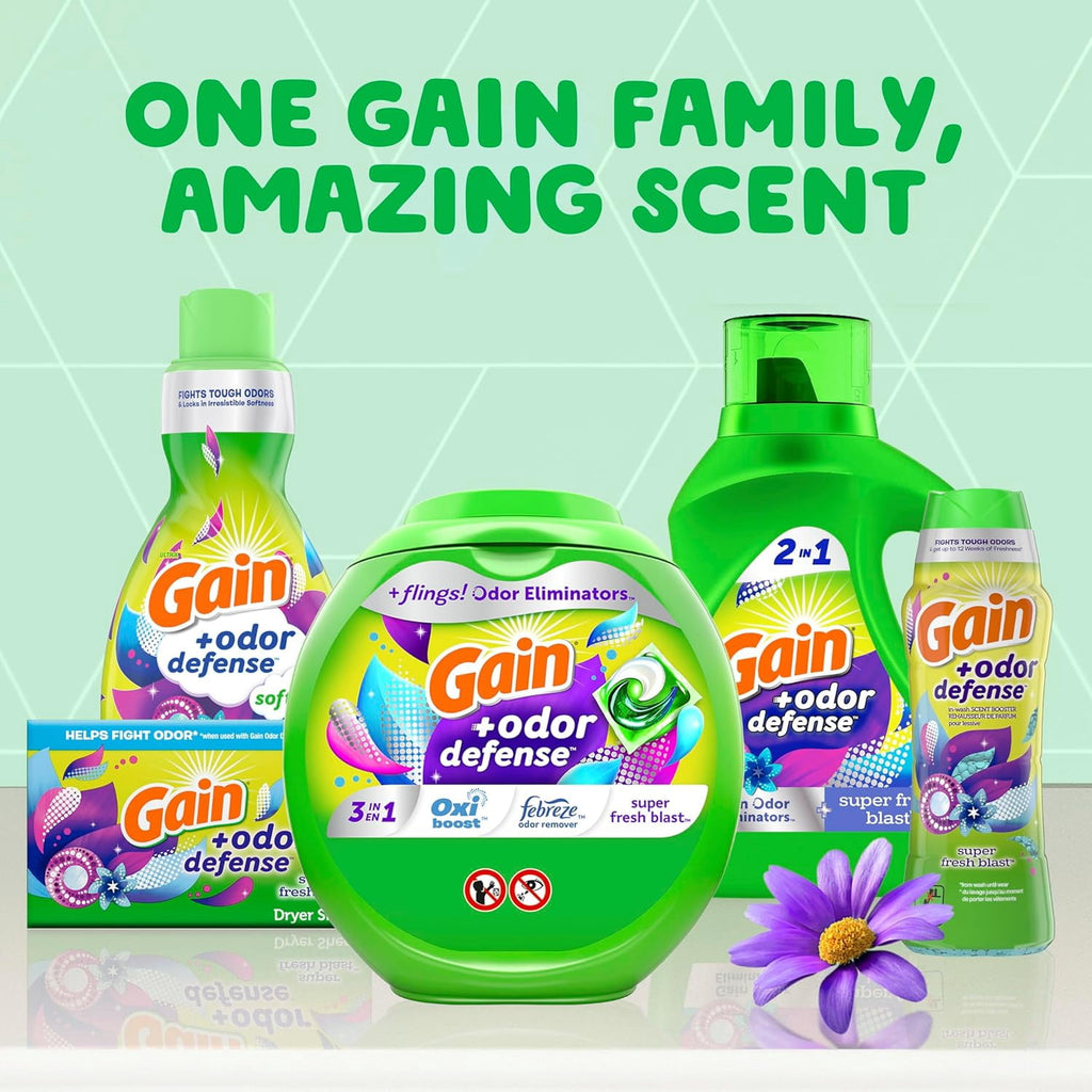 Gain + Odor Defense Liquid Laundry Detergent with Odor Eliminators - Super Fresh Blast Scent, 46 fl oz, 32 Loads