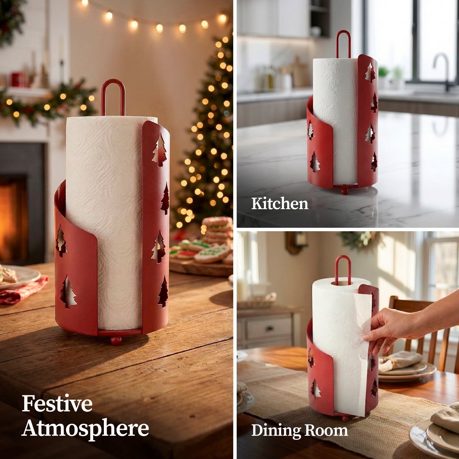 Megier Paper Towel Holder with Hope Tree Design - Tissue Paper Towel Storage and Organization for Tabletop Decoration, Unique with Two Color Choice (Matte Red)
