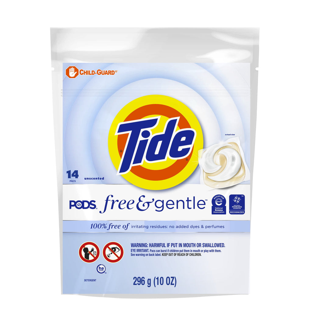Tide PODS Laundry Detergent Soap Pacs - Free and Gentle, Hypoallergenic, Unscented, 14 Count