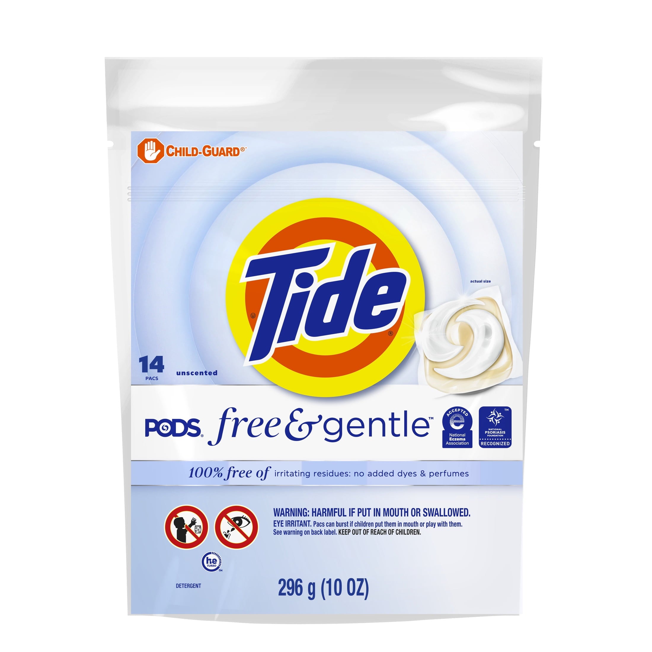 Tide PODS Laundry Detergent Soap Pacs - Free and Gentle, Hypoallergenic, Unscented, 14 Count