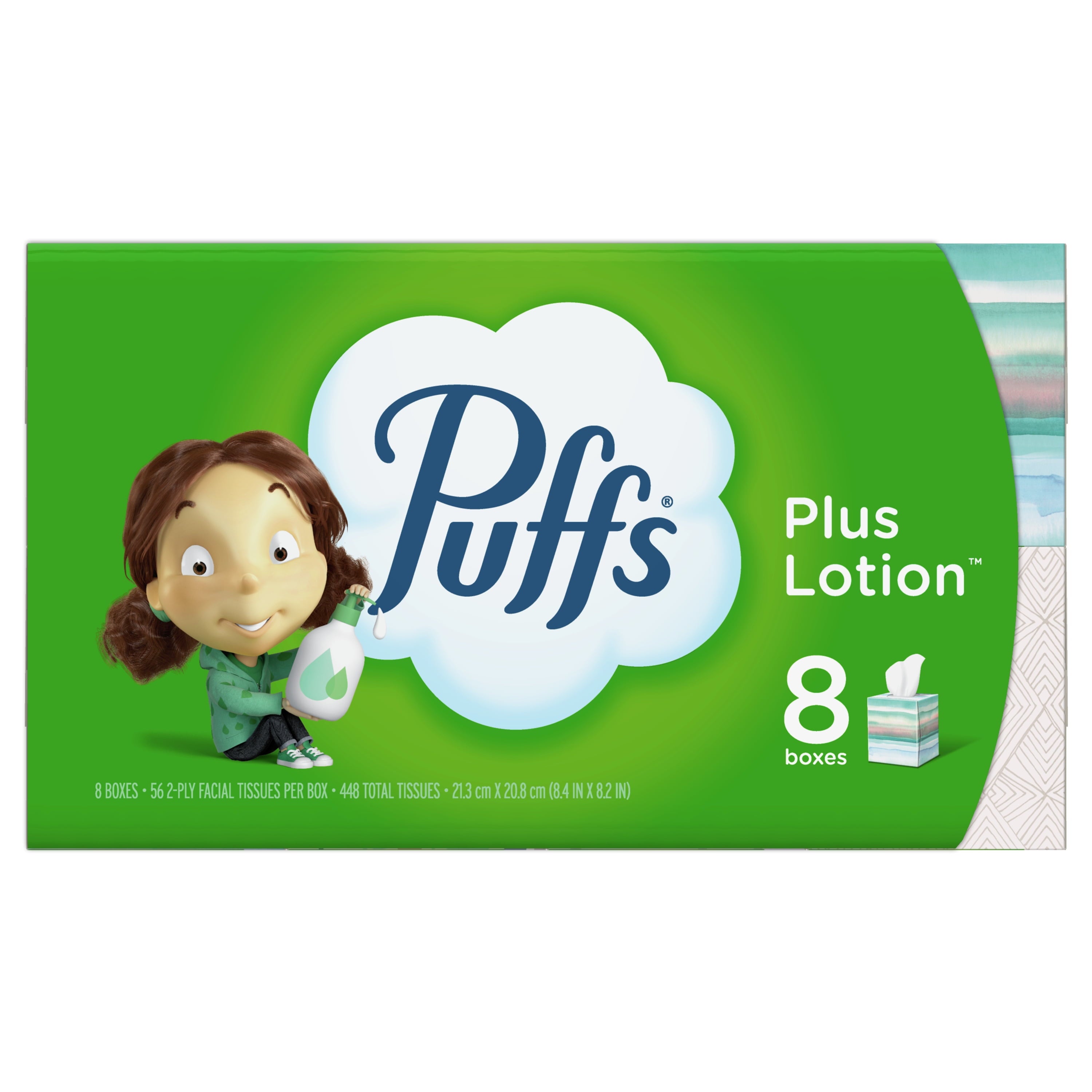 Puffs Plus Lotion Facial Tissue - 8 Cube Boxes, 56 Facial Tissues Per Cube