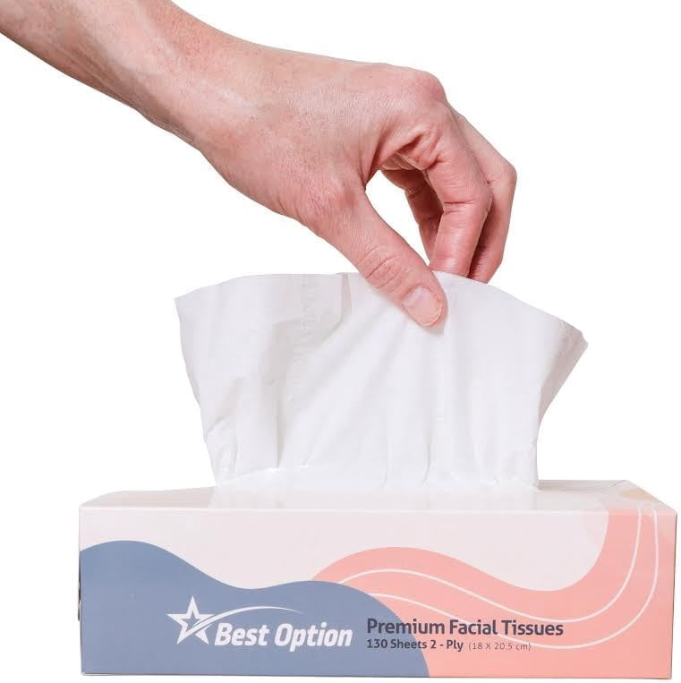 Best Option Soft 2-Ply Facial Tissue - White, 130-Count Box, Gentle and Durable (1, 560 Tissues, Bulk Pack of 12-Boxes)