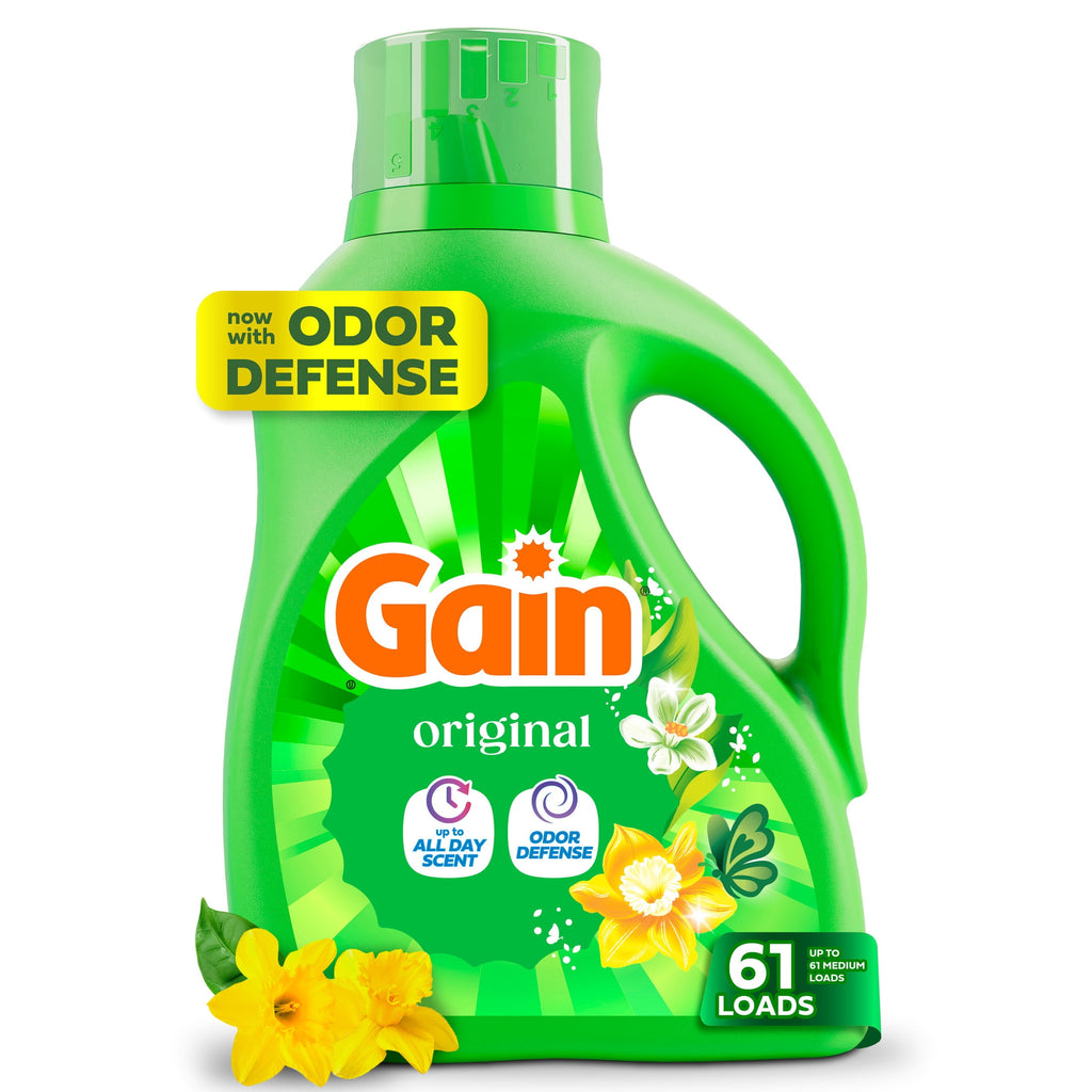 Gain Laundry Detergent Liquid - Now with Odor Defense, Original Scent, 81 fl oz, 61 Loads - 2-Pack