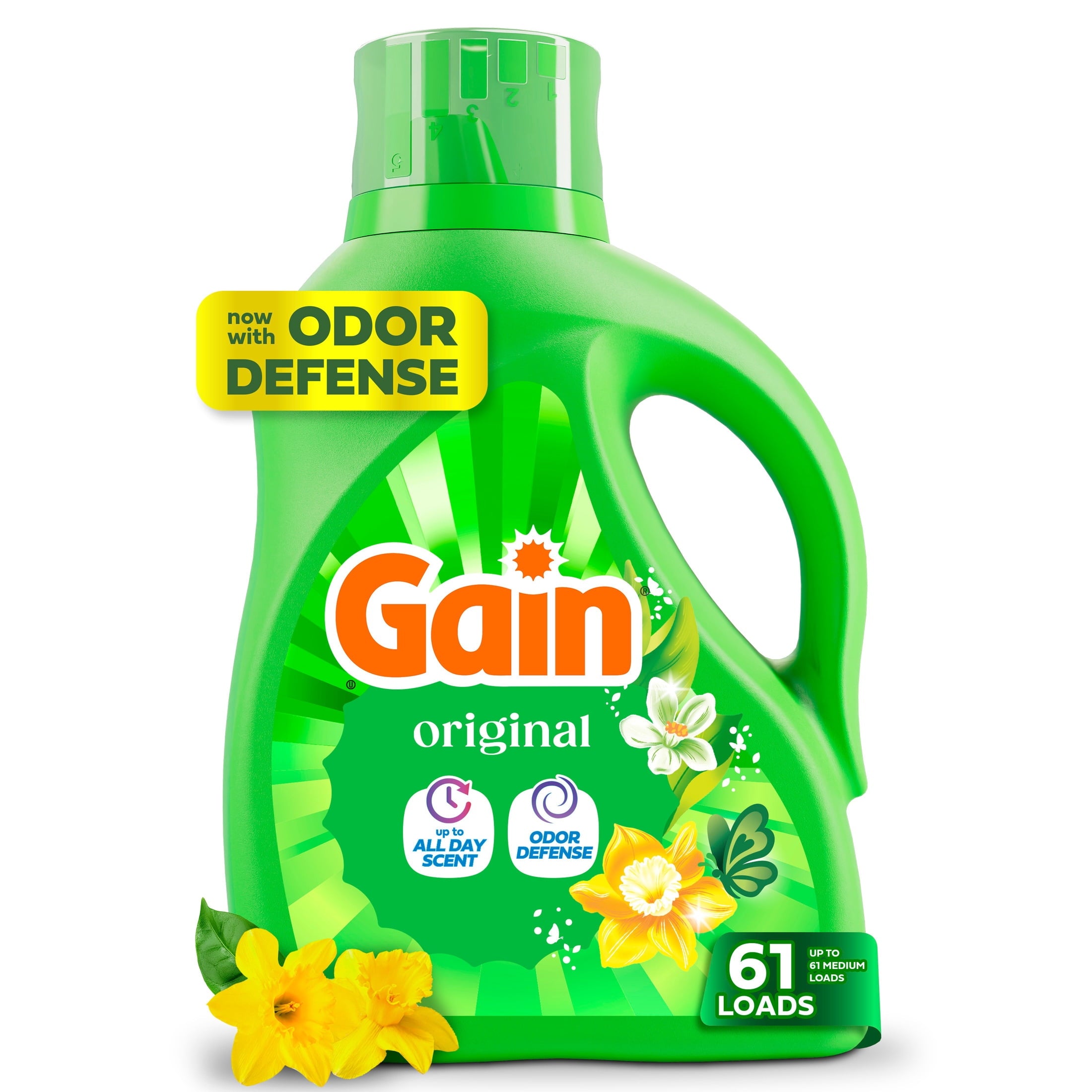 Gain Laundry Detergent Liquid - Now with Odor Defense, Original Scent, 81 fl oz, 61 Loads - 2-Pack