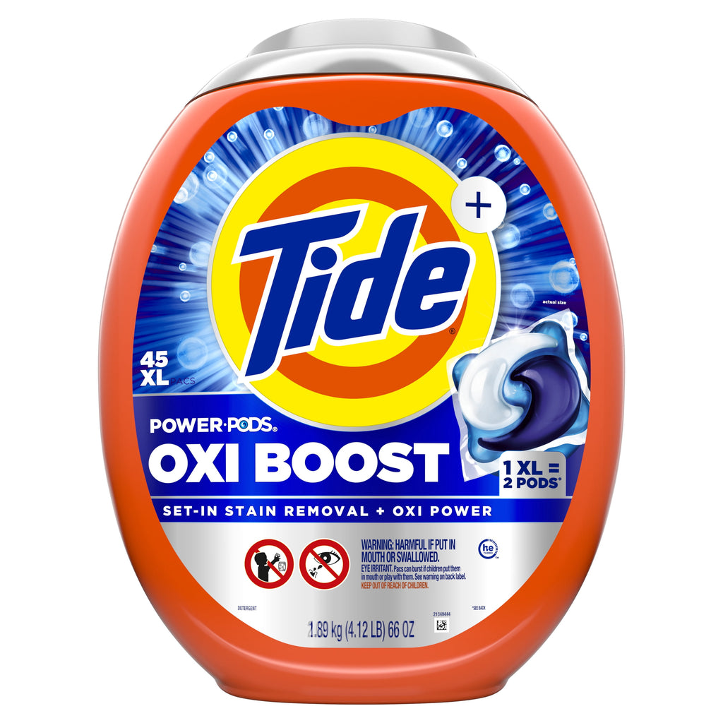 Tide PODS Laundry Detergent Pacs - Oxi Boost Power PODS with Stain Remover and Oxi Power, 45 count