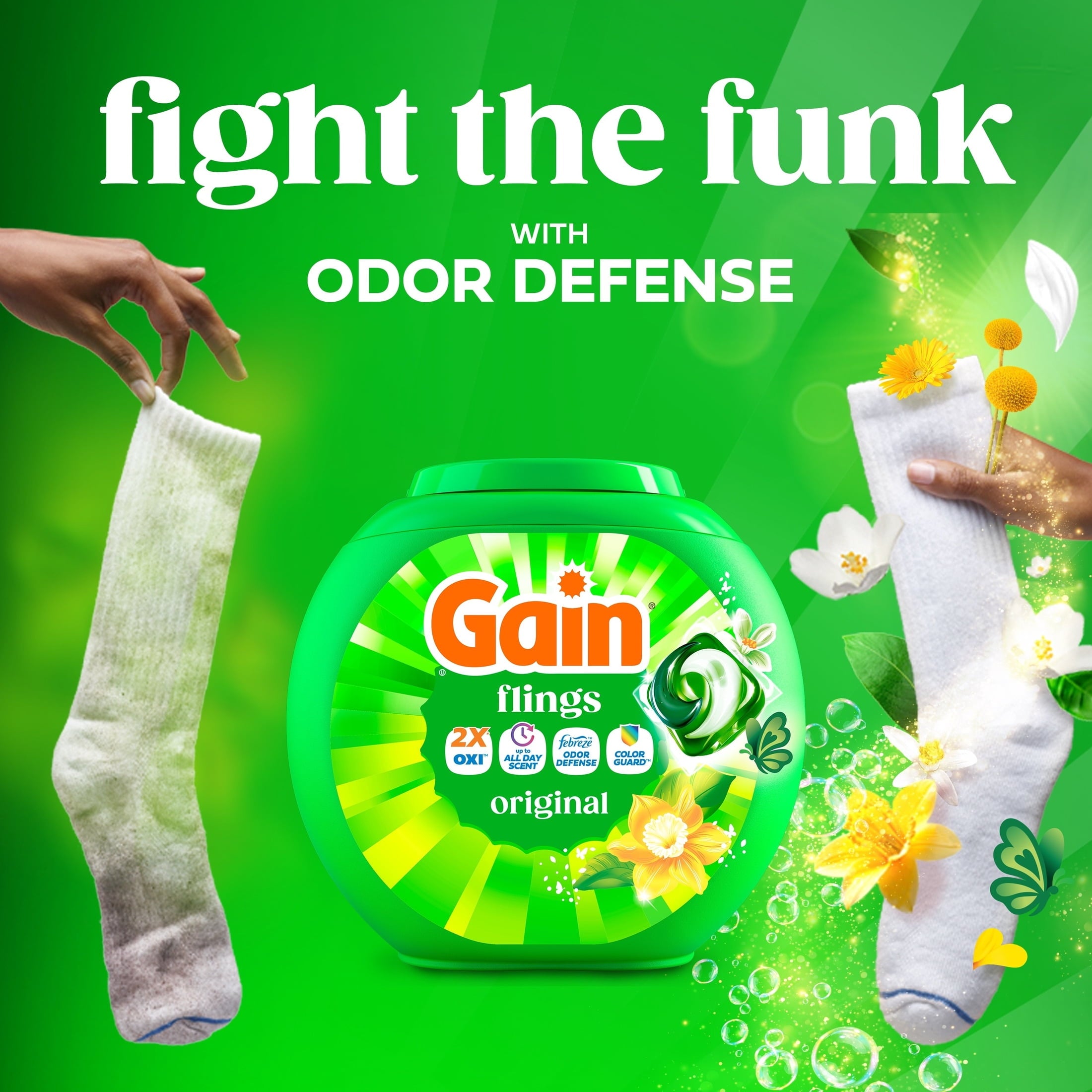Gain Flings Laundry Detergent Soap Pacs - 4-in-1 Oxi Boost and Febreze, Original Scent, 31 Count