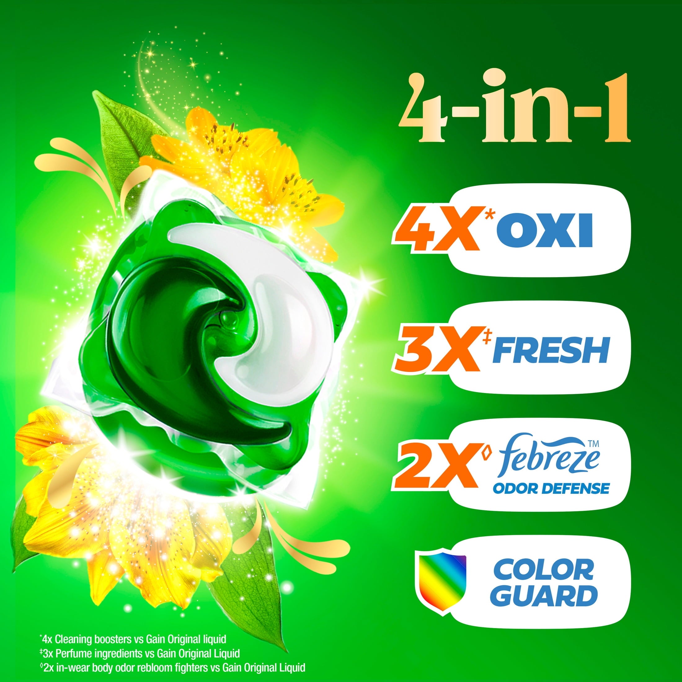 Gain Plus Flings Laundry Detergent Liquid Washing Pacs - Gain's Best All-In-One Clean, Original Scent, 45 Count
