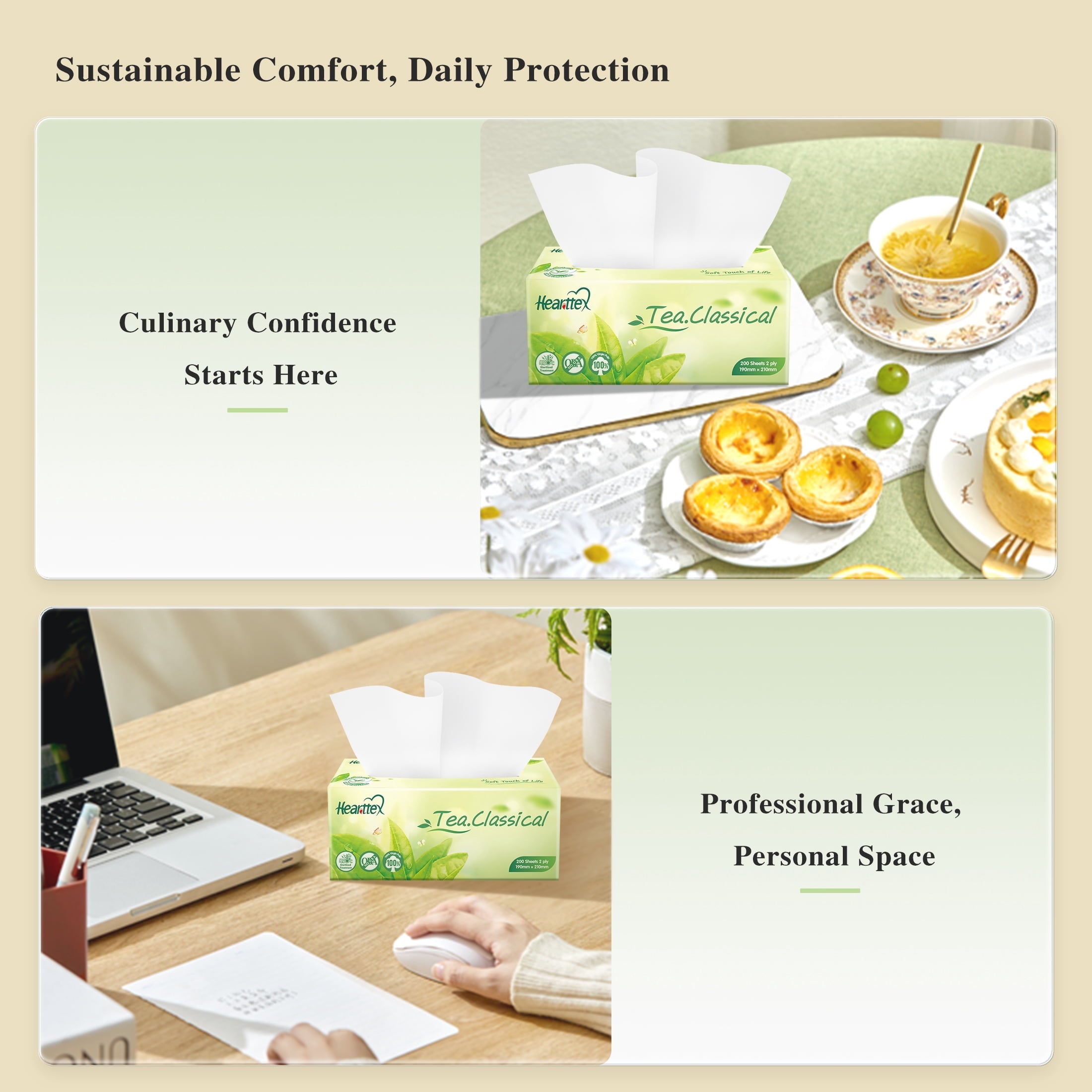 Hearttex Facial Tissues - FSC Certified - 2-Ply, Ultra Absorbent, 600 Count (Bulk Cube Boxes